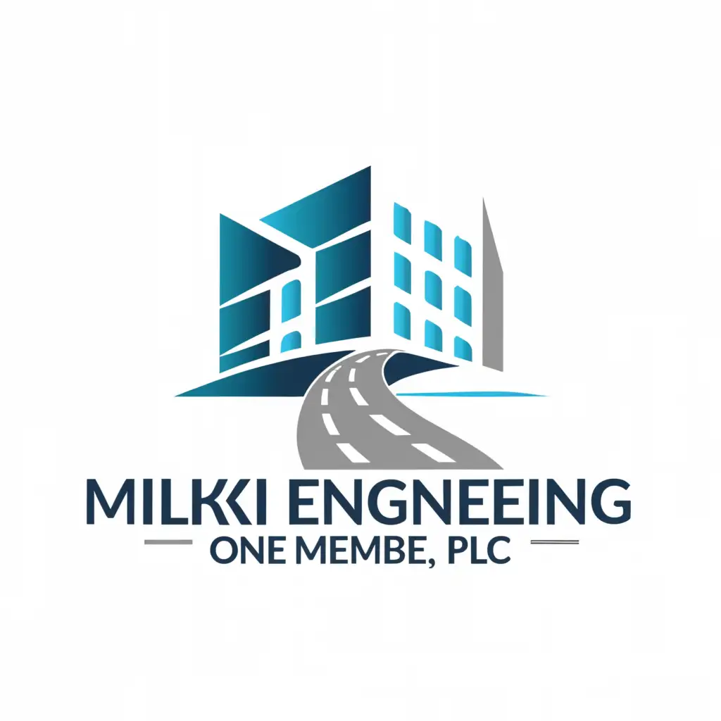 a logo design,with the text "Milkii Engineering One Member PLC", main symbol:Building and road,Moderate,be used in Construction industry,clear background