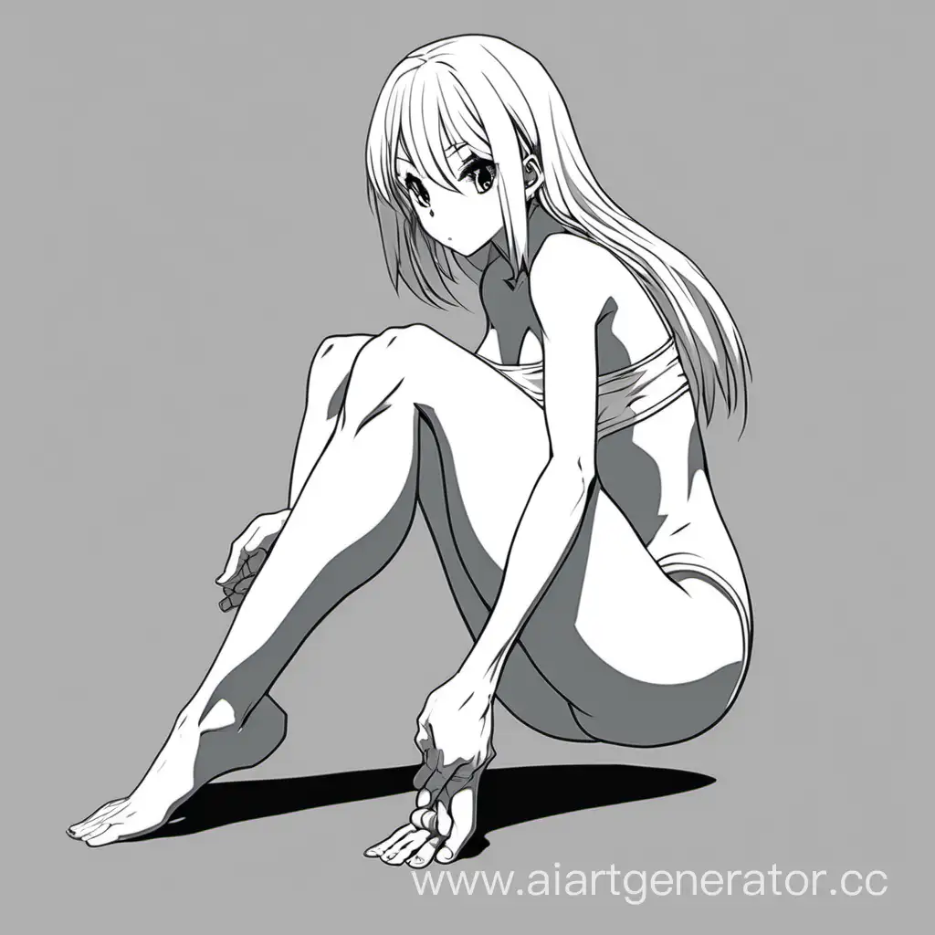 Anime girl. In a thong. Sports. With inflated legs. With inflated hips. Naked. She sits on her knees. Rear view. Супер спортивная