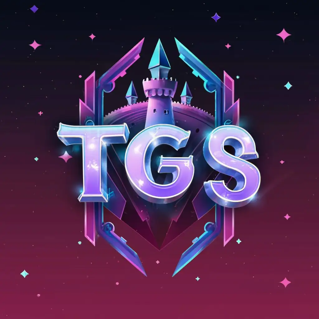a logo design,with the text "TGS", main symbol:big powerful letters that stand out, blue, purple, silver, 3D, castle walls, dragons, cosmic rays background, fantasy roleplaying, gaming community,Minimalistic,be used in Travel industry,clear background