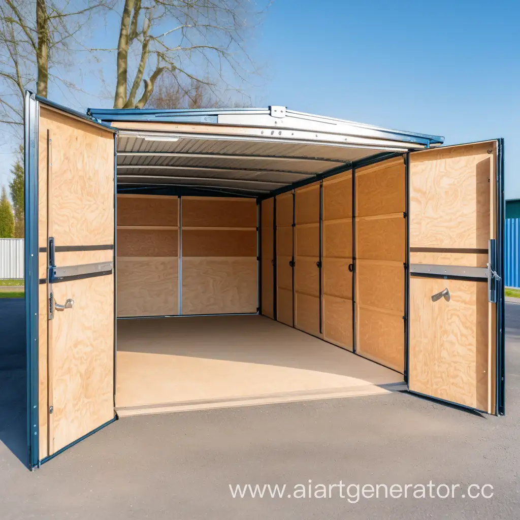 Spacious-Metal-Garage-with-Plywood-Interior-and-Open-Gates