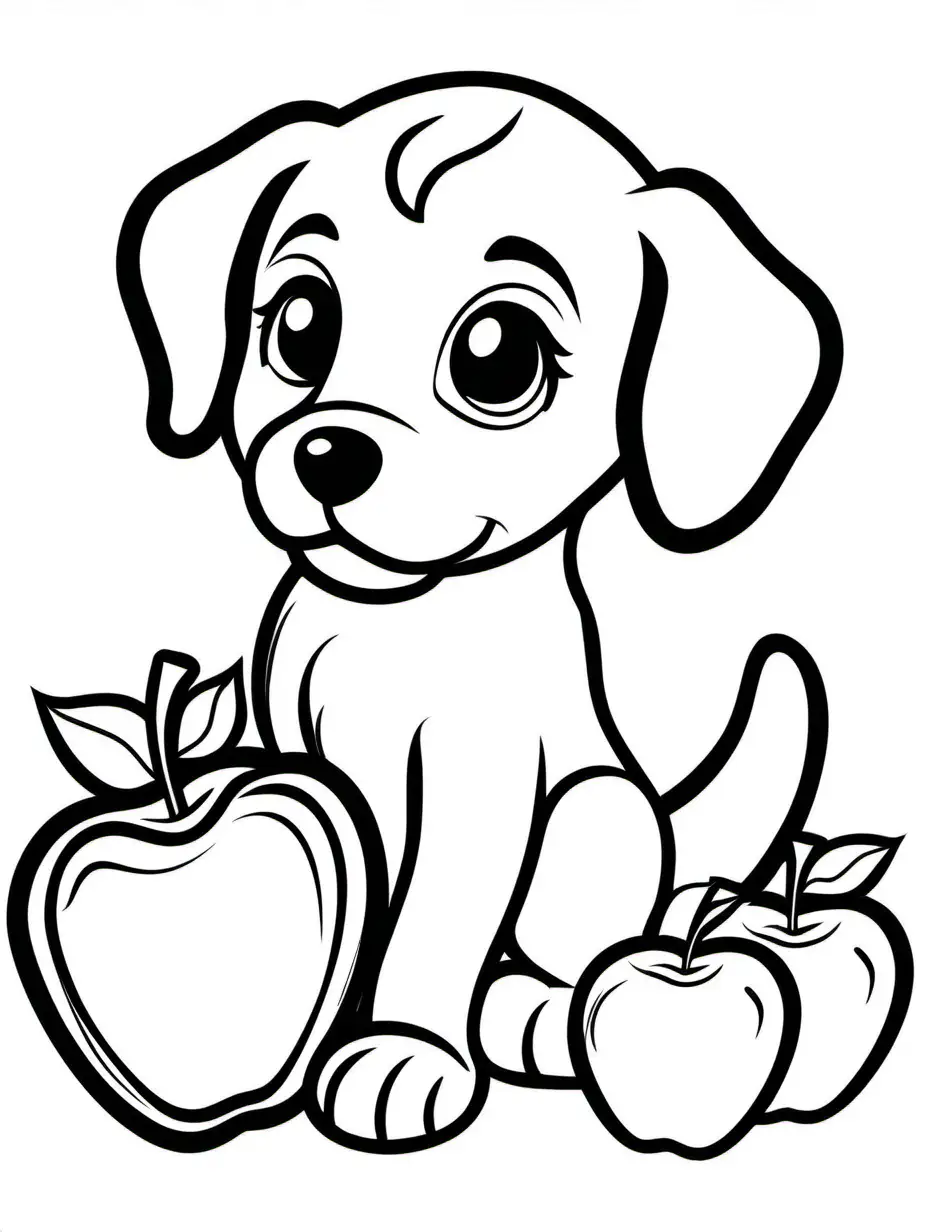 Puppy-Enjoying-Apple-on-White-Background-Coloring-Page