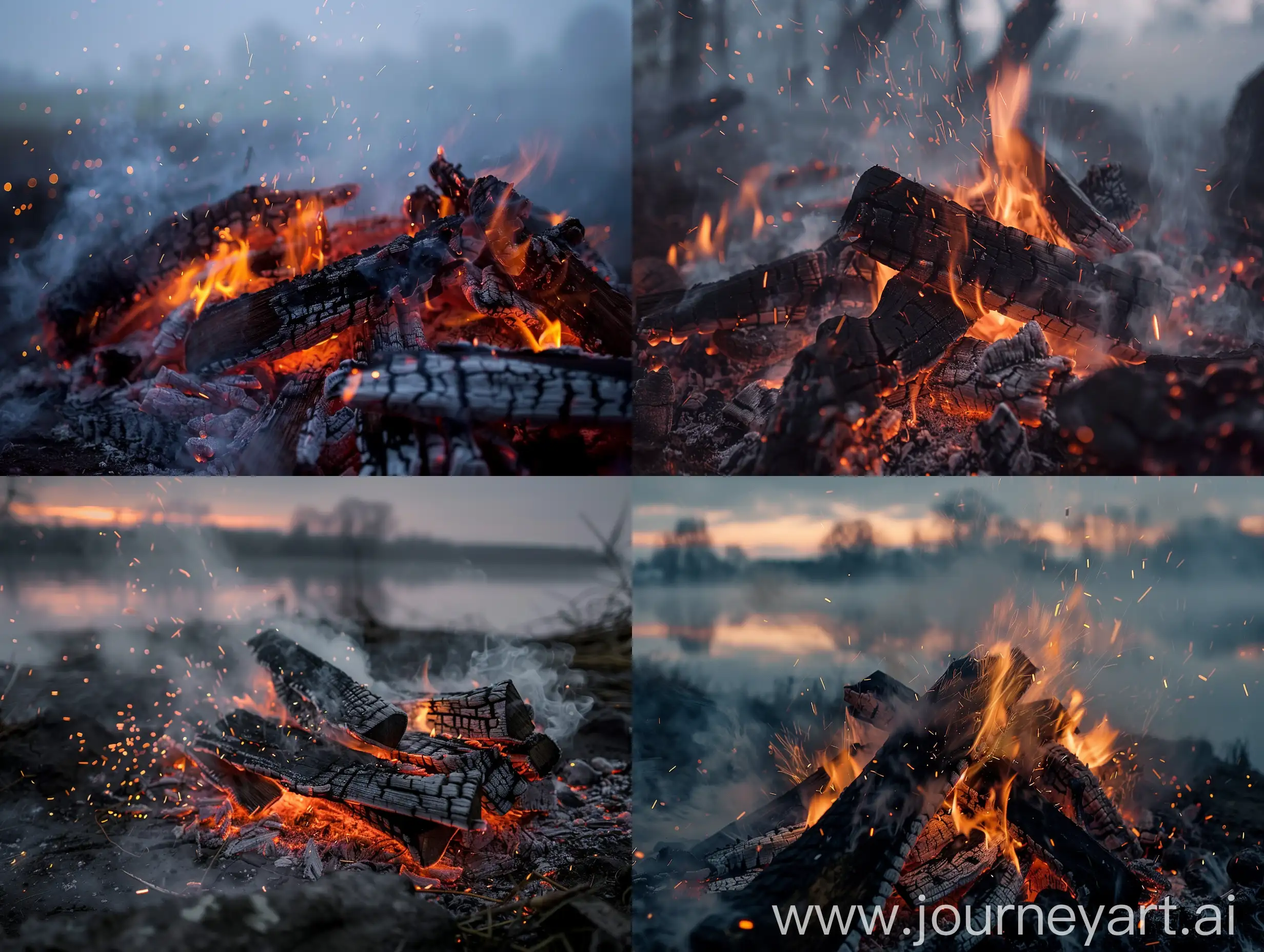 Twilight-Bonfire-Glowing-Charcoal-and-Smoke-in-Photorealistic-CloseUp