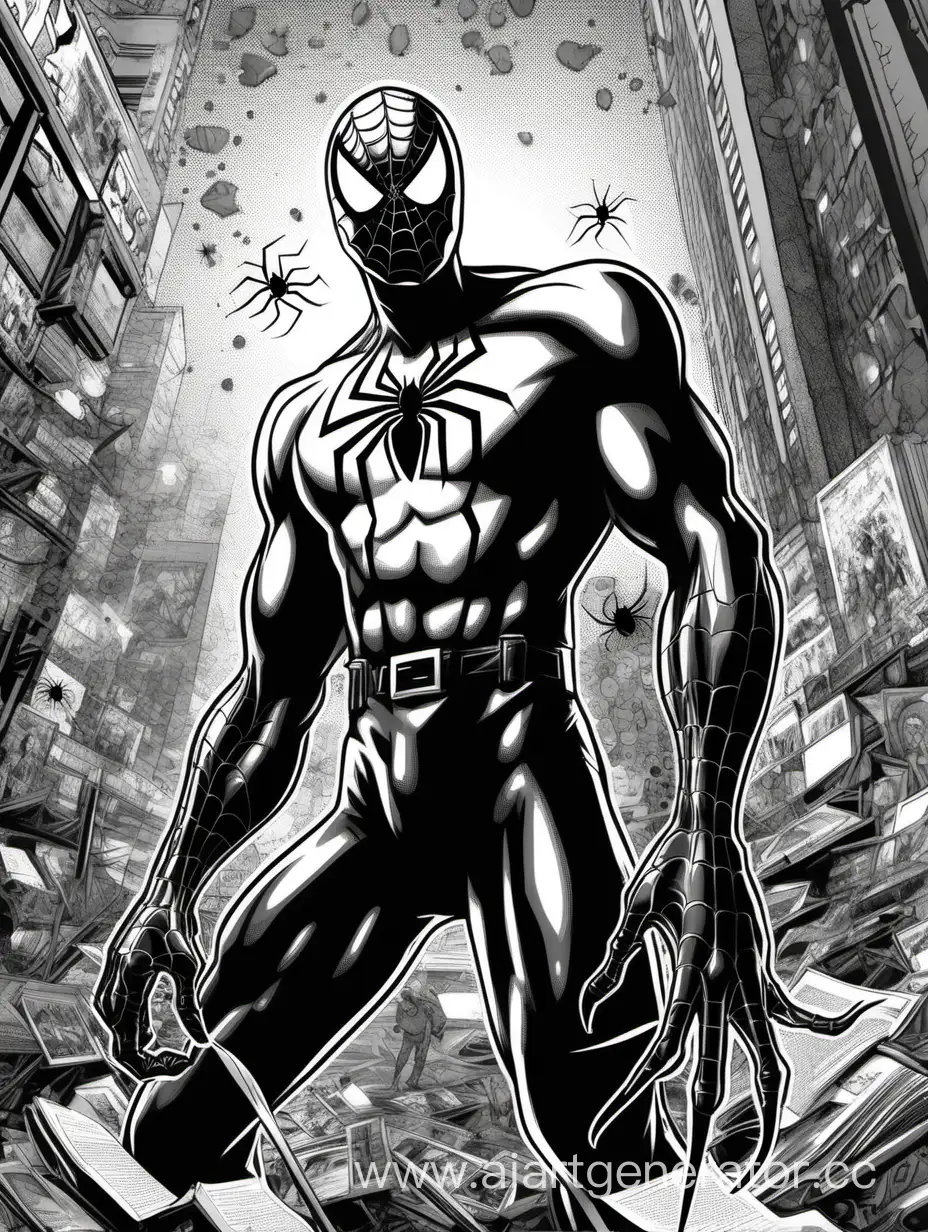 черно белый человек паук в поисках произведений искусства
 стиле комиксов Marvel