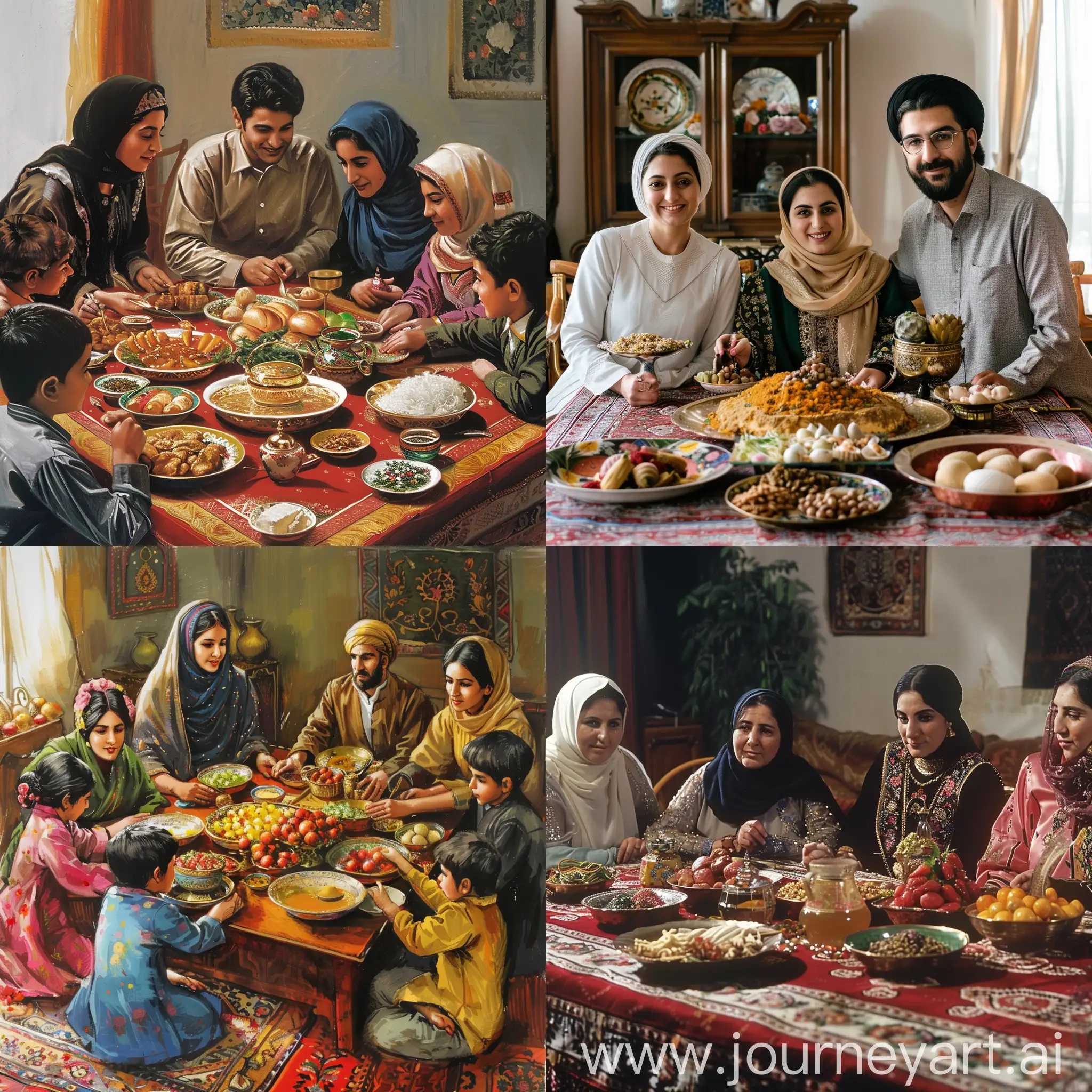 Iranian-Family-Celebrating-Nowruz-Around-Haftsin-Table