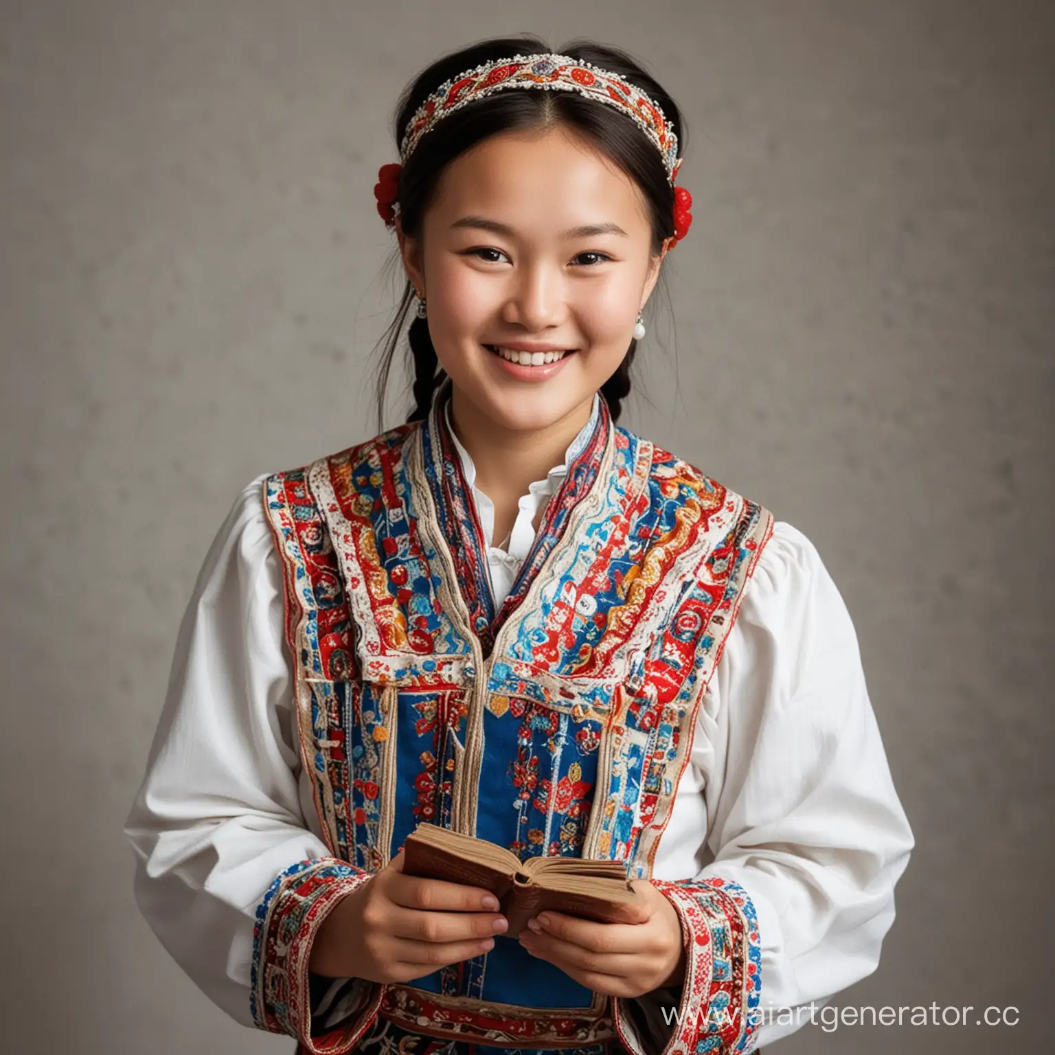 Buryat-Cultural-Heritage-Young-Girl-in-Traditional-Costume-Enjoying-Literary-Treasure