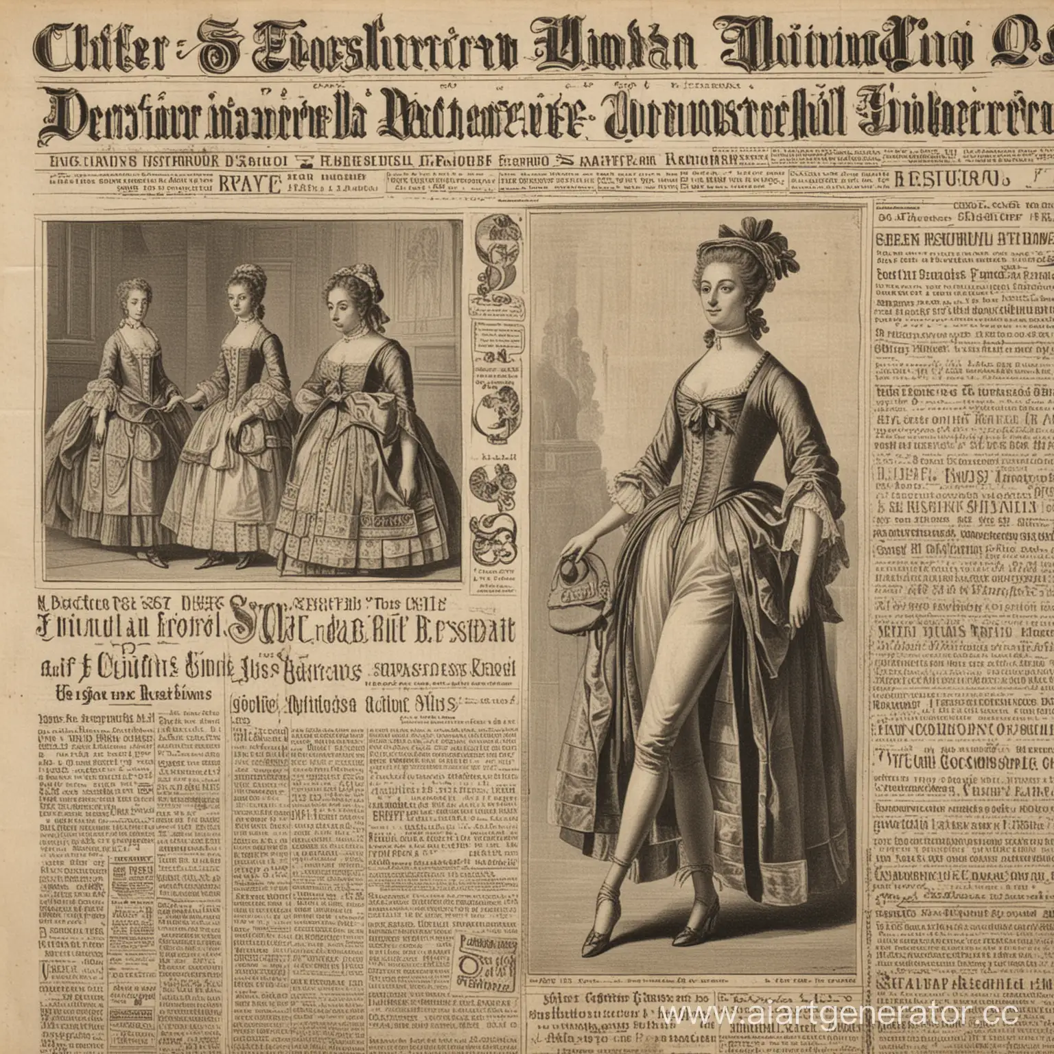 Газета 18 века с рекламой модного дома Manifique