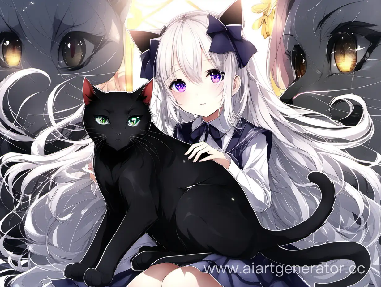 добрый большой черный кот с аниме девочками