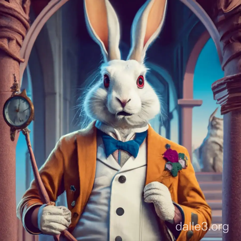 Enchanting White Rabbit Costume with Timepiece | Dalle3 AI