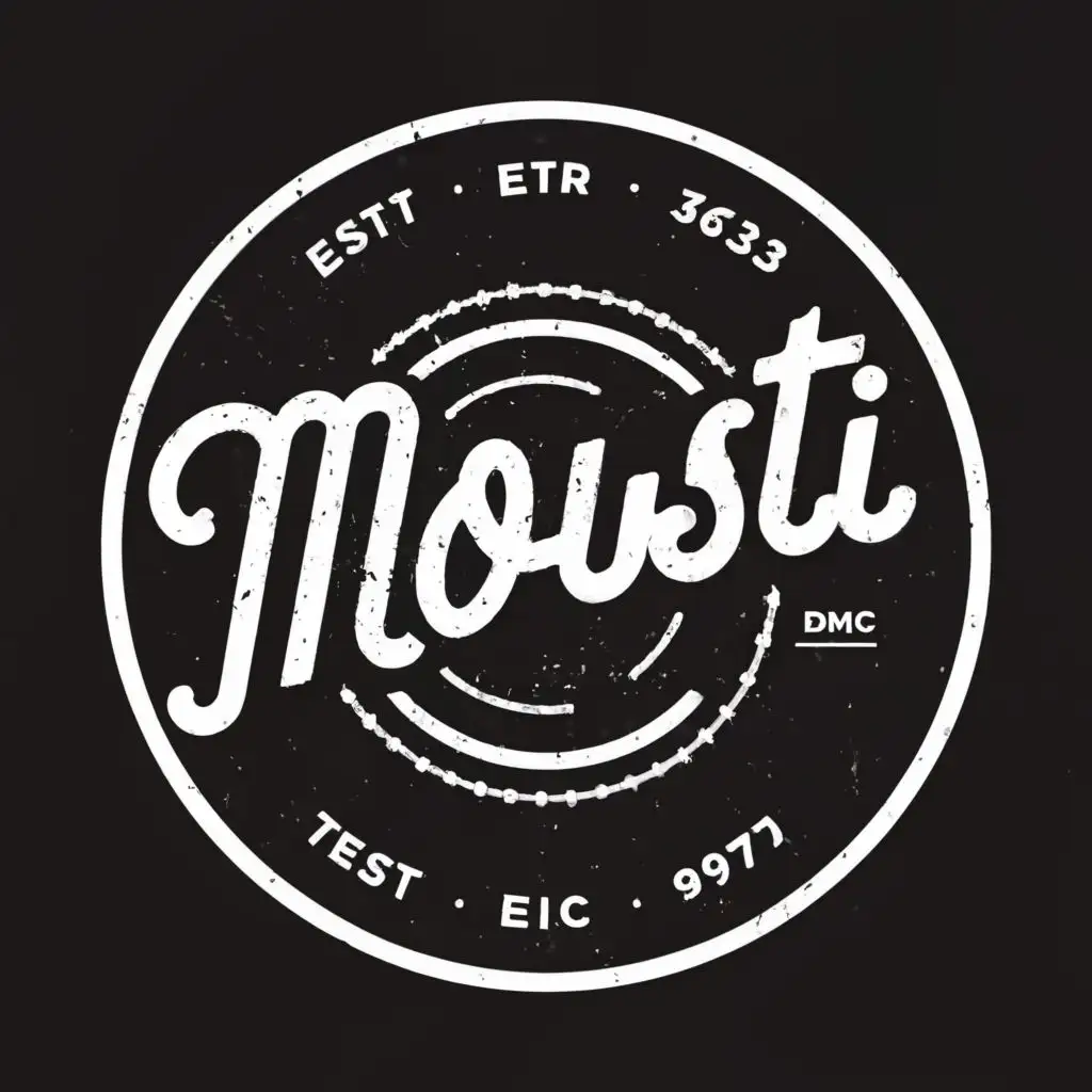 logo, Deejay, DMC , Technics Slipmats simple, with the text "MOUSTI", typography