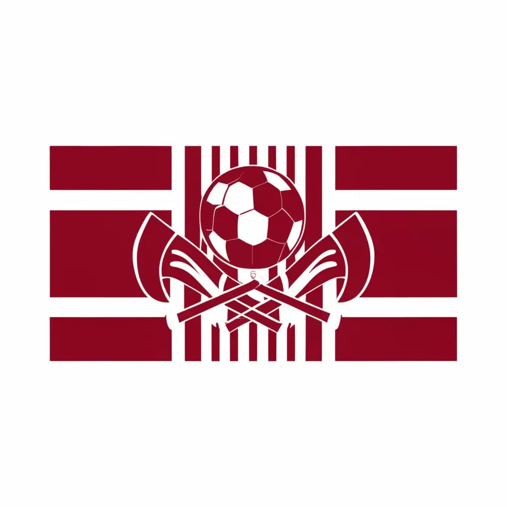 a logo design,with the text "Canunkistan", main symbol: A background divided vertically into two equal parts: red on the left and white on the right. In the centre of the flag, there's a stylized emblem depicting a soccer ball, broken hockey stick crossed with a hose, overlaid on a maple leaf. ,Minimalistic,clear background