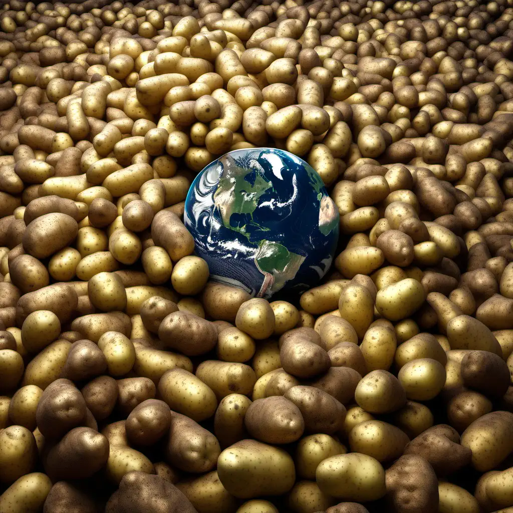 earth with millions of potatoes floating around it 