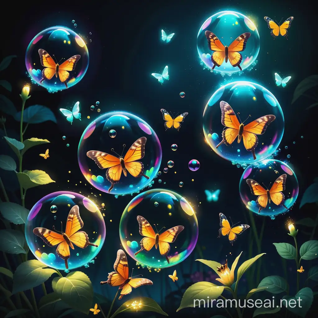 Glowing bubbles with butterflies and bees in them