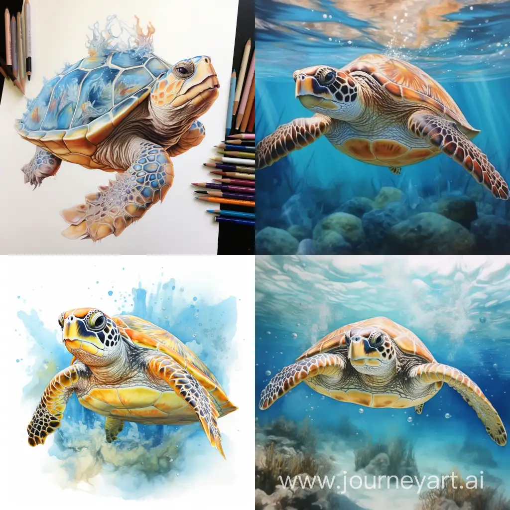 A high quality realistic watercolors turtle