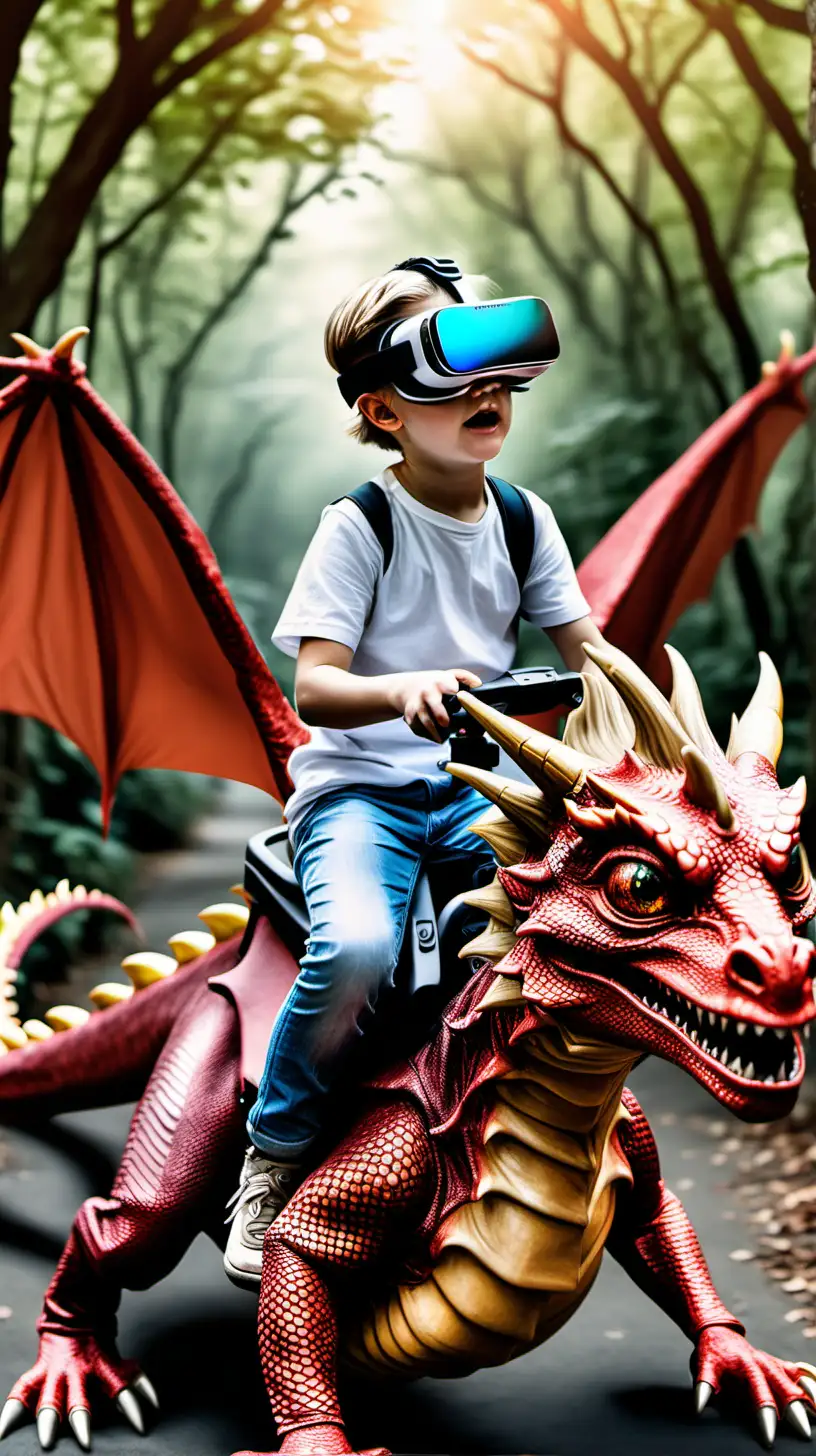 Hyper Realistic Photo of GenderNeutral Child Riding VR Dragon