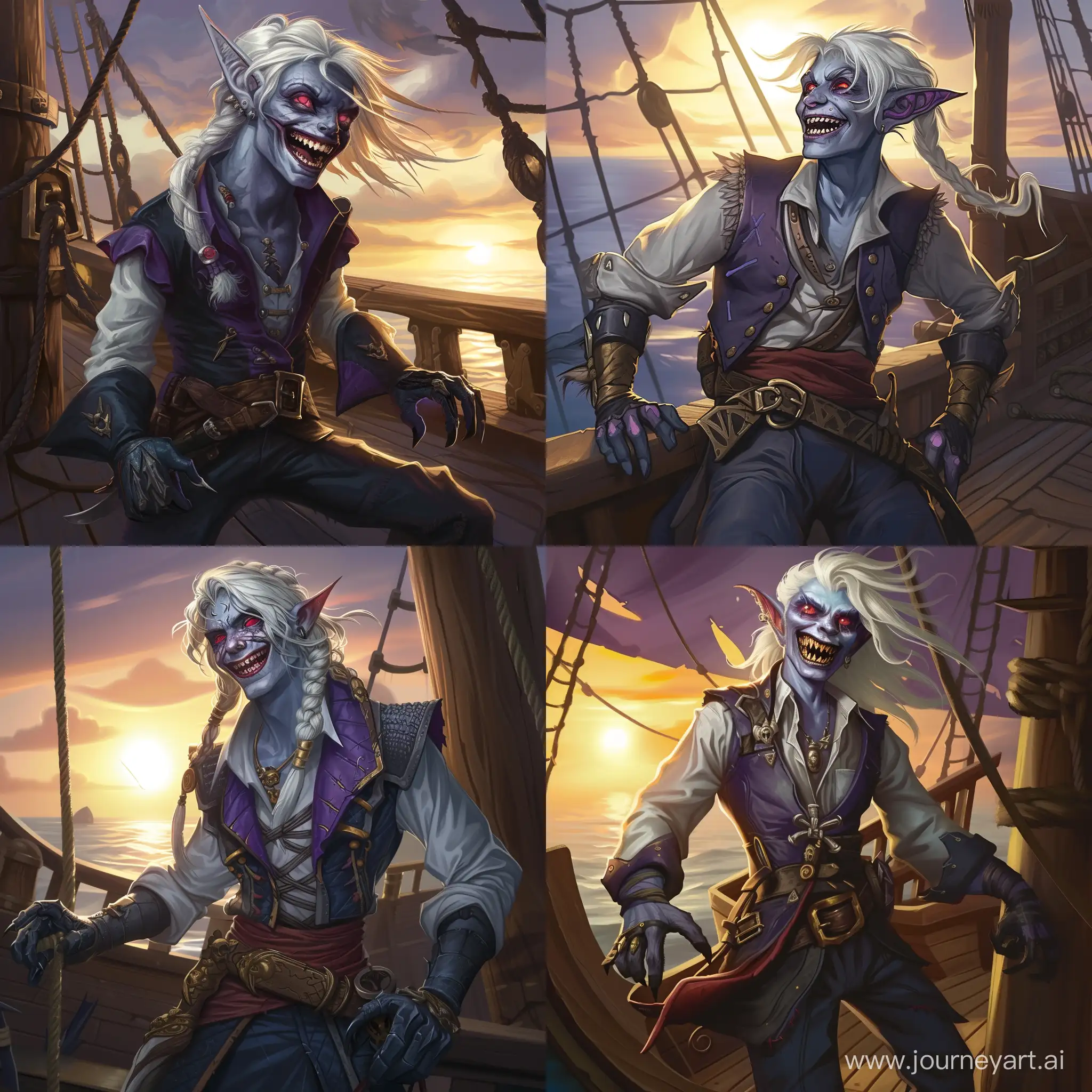 Drow-Pirate-Swashbuckler-at-Sunset-on-Pirate-Ship