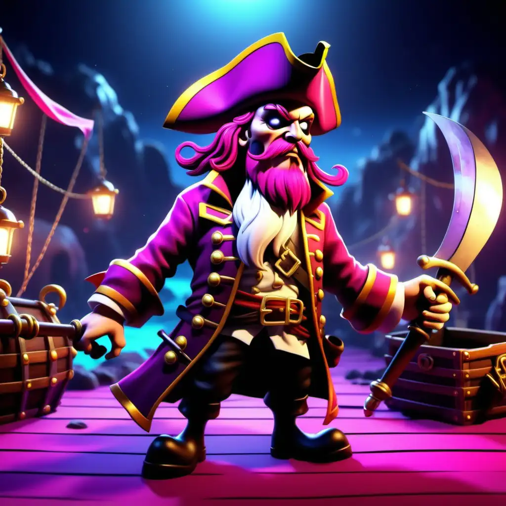 Cartoon Pirate Captain Adventure in Magenta Decorated Setting