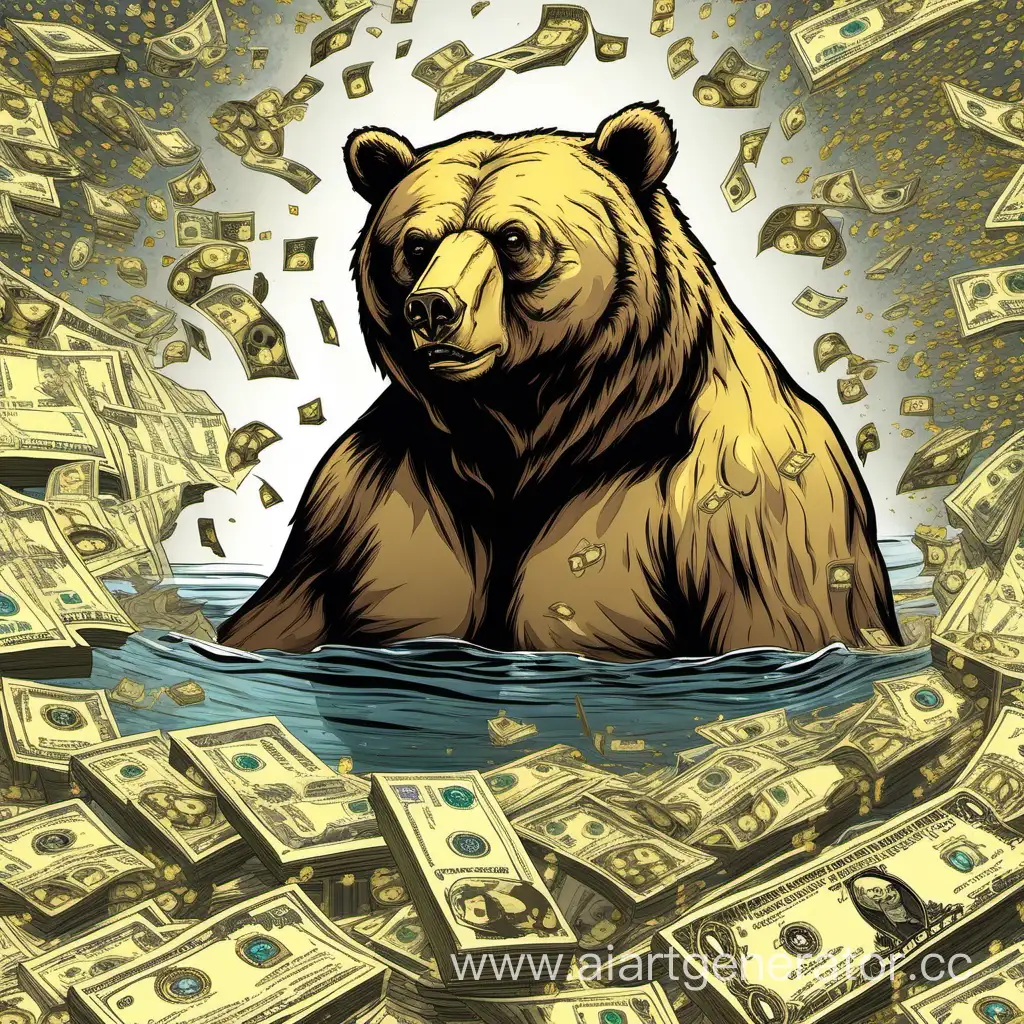 Wealthy-Bear-Swimming-in-a-Sea-of-Gold-and-Money