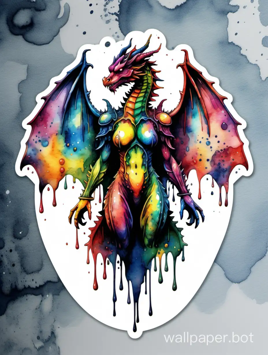 spectacular Rorschach of dragon, surreal, multicolor watercolor, dripping, sticker art