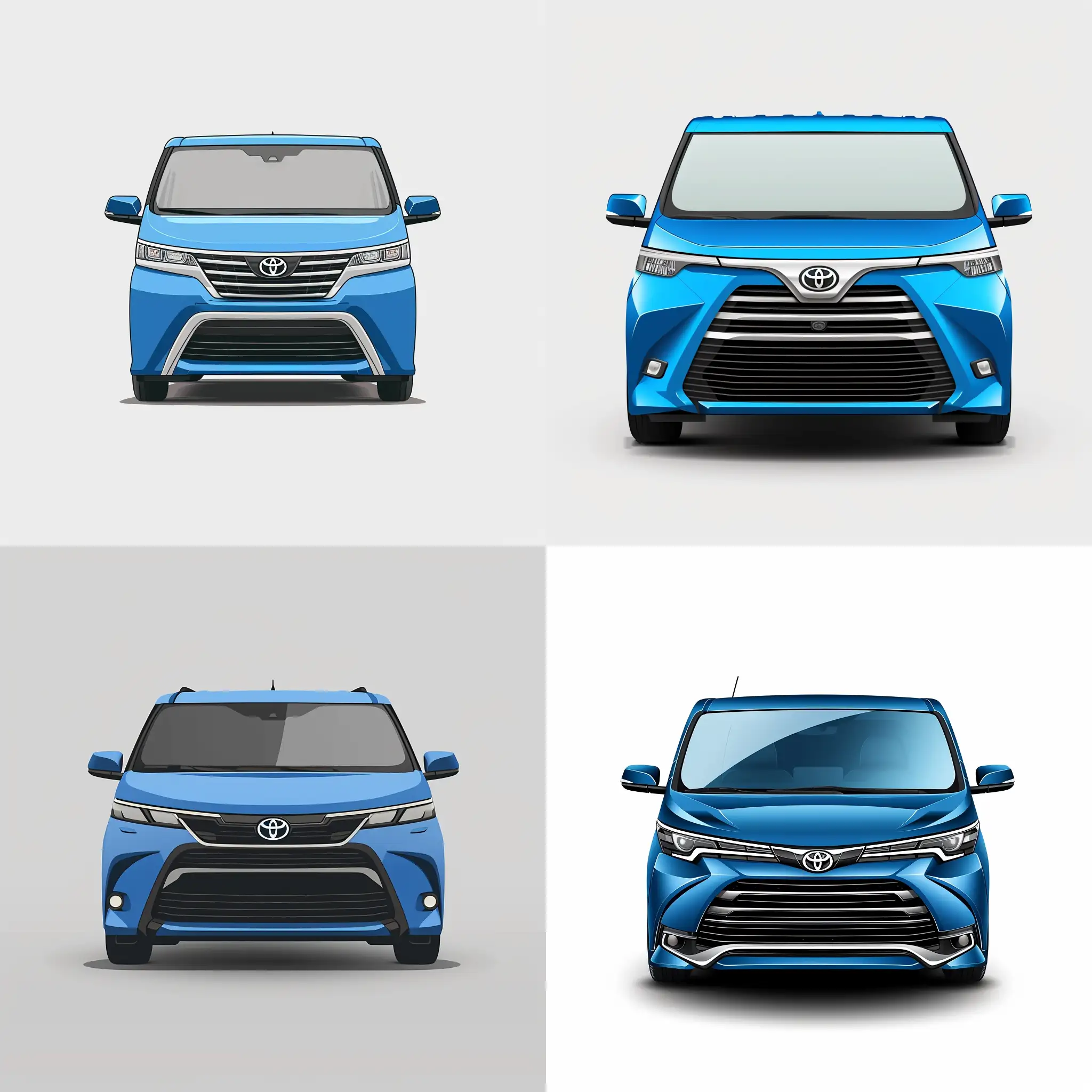 Minimalism 2D Illustration Car of Front View, Toyota Carnival: Bold Blue Body Color, Simple White Background, Adobe Illustrator Software, High Precision --v 6 --ar 1:1 --no 95027