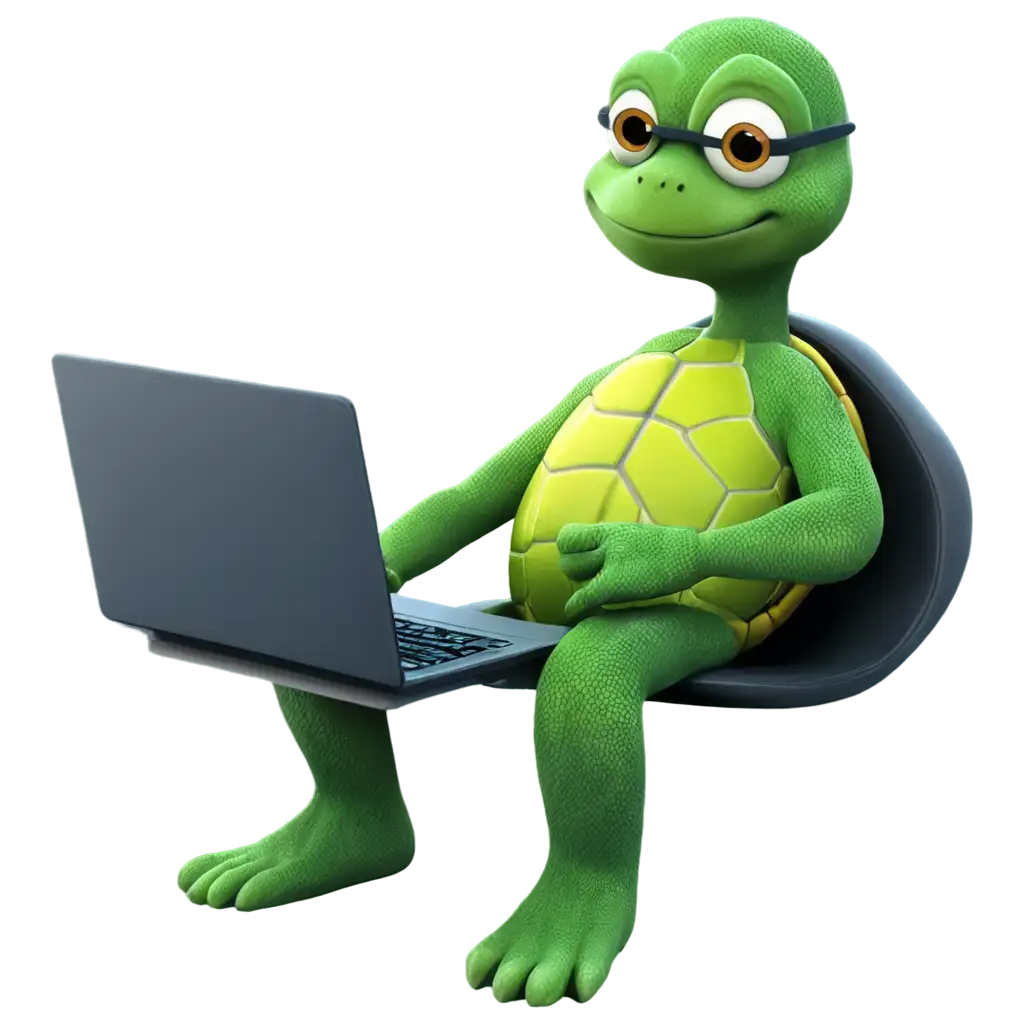 fun and coder cartoonish Turtle with some software tech chilling

