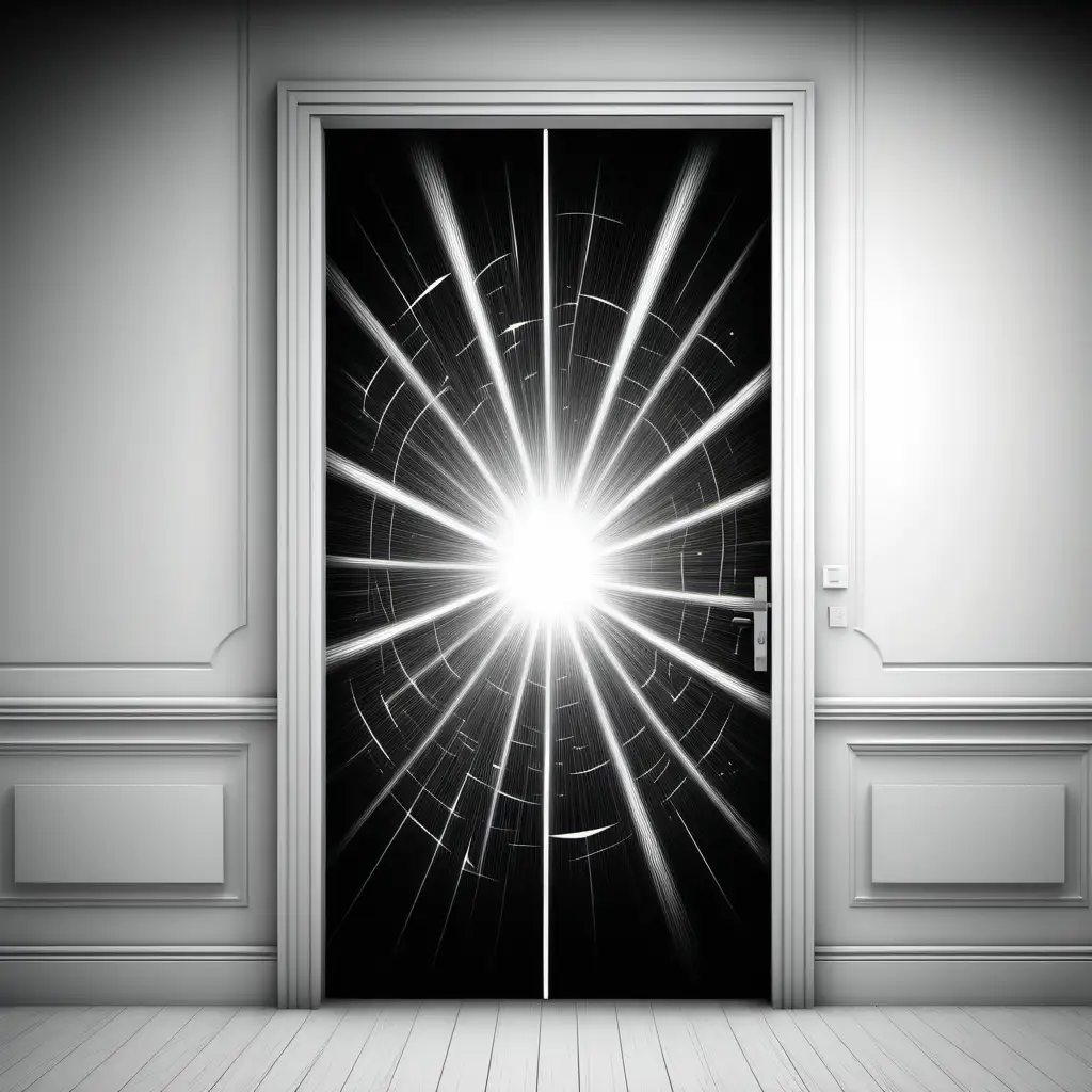 Surrealistic Black and White Laser Door Unveiling the Big Bang