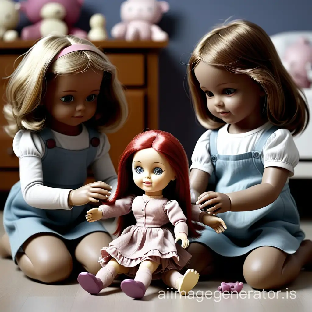 Uma imagem de crianças brincando de boneca 
