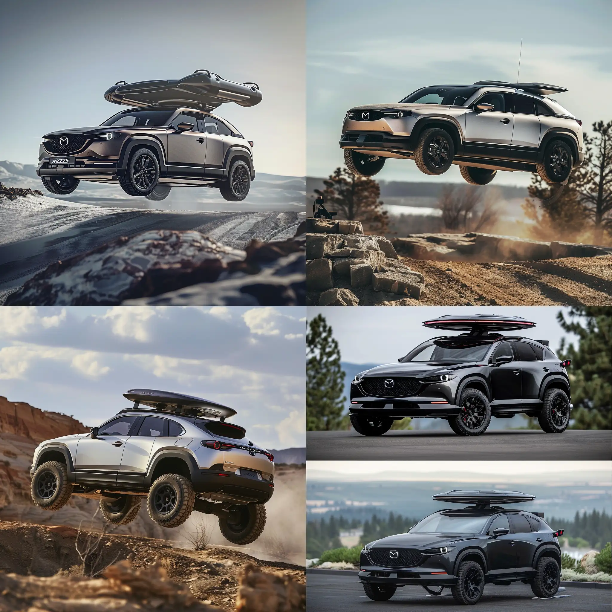 Hybrid of Mazda CX-5 2023 and Porsche Cayenne 2050 All Terrain hover Vehicle