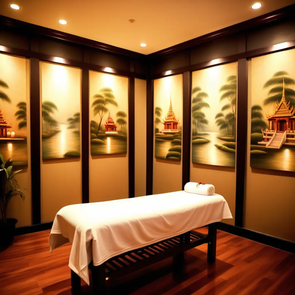 Tranquil Thai Massage Room with Traditional Decor and Relaxing Ambiance