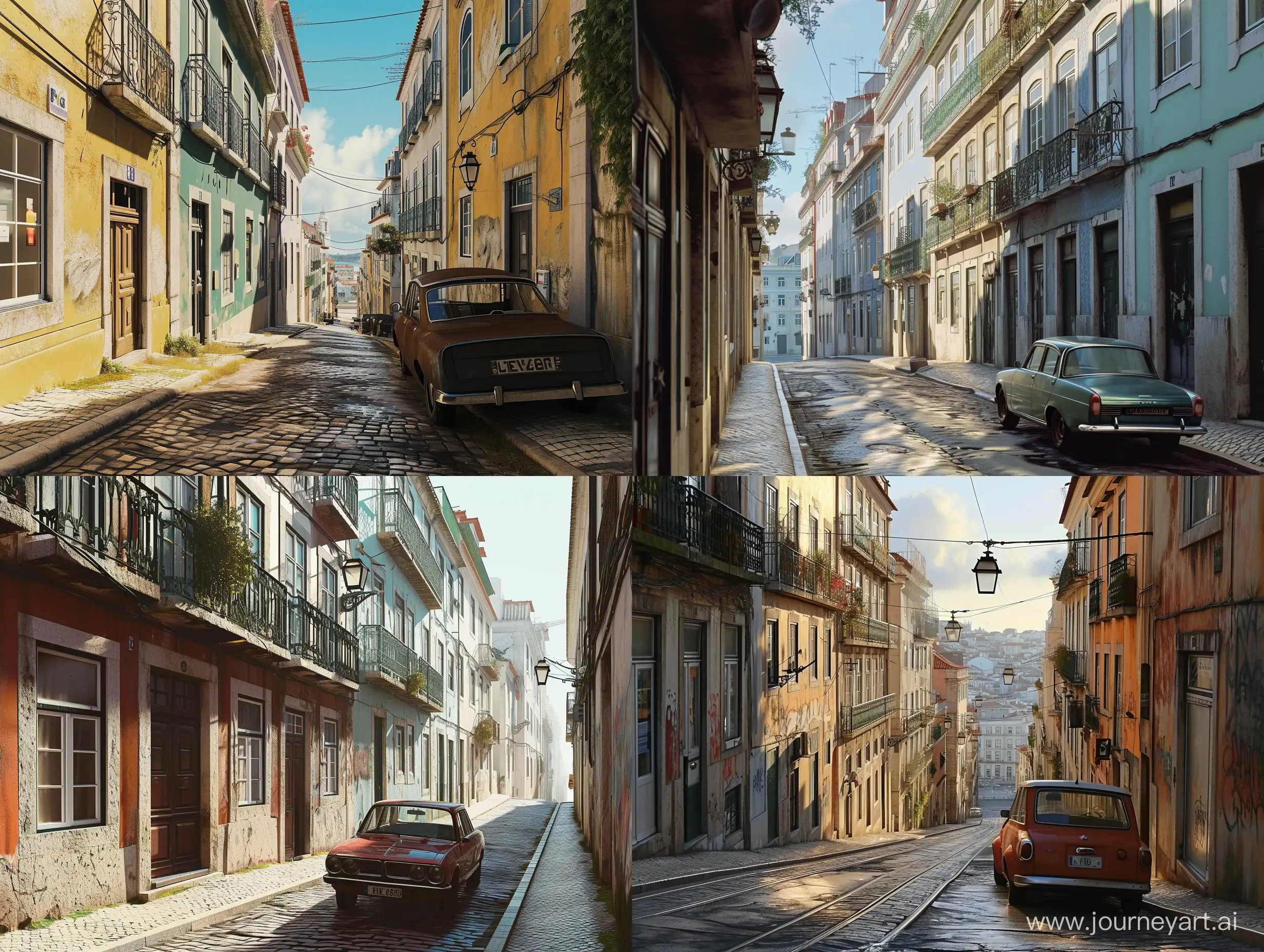 A street of Lisbon in the 80s, photo-realistic, day, --v 6