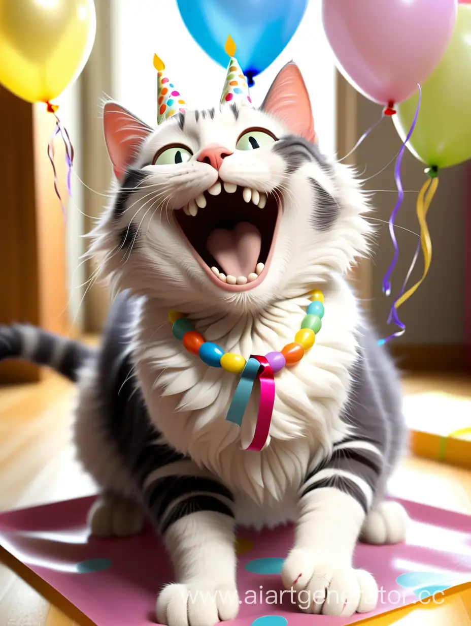 Радостный кот, у которого сегодня день рождения