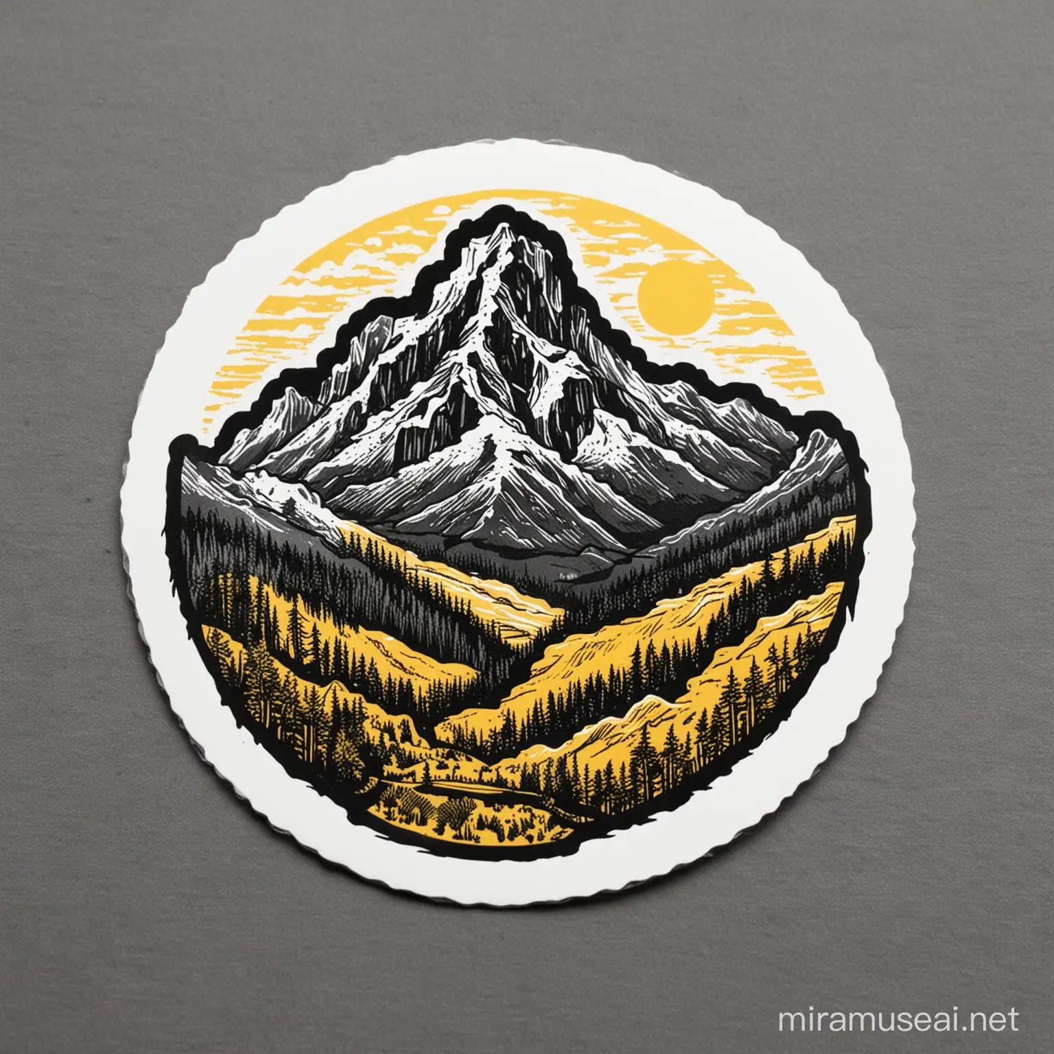 Monochrome Sticker with Yellow Mountain Text