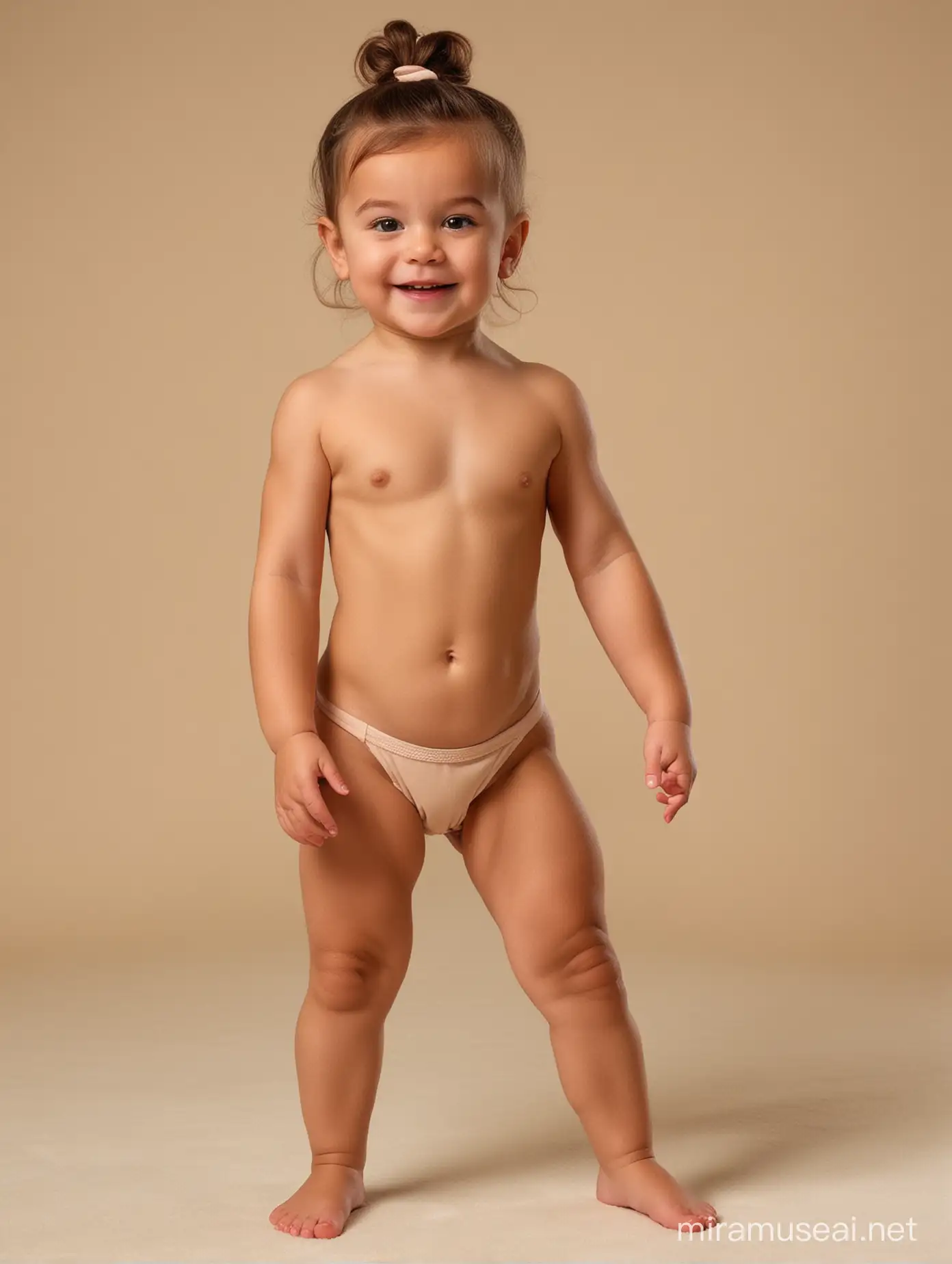 Naked Baby with Muscular Arms and Floral Accents