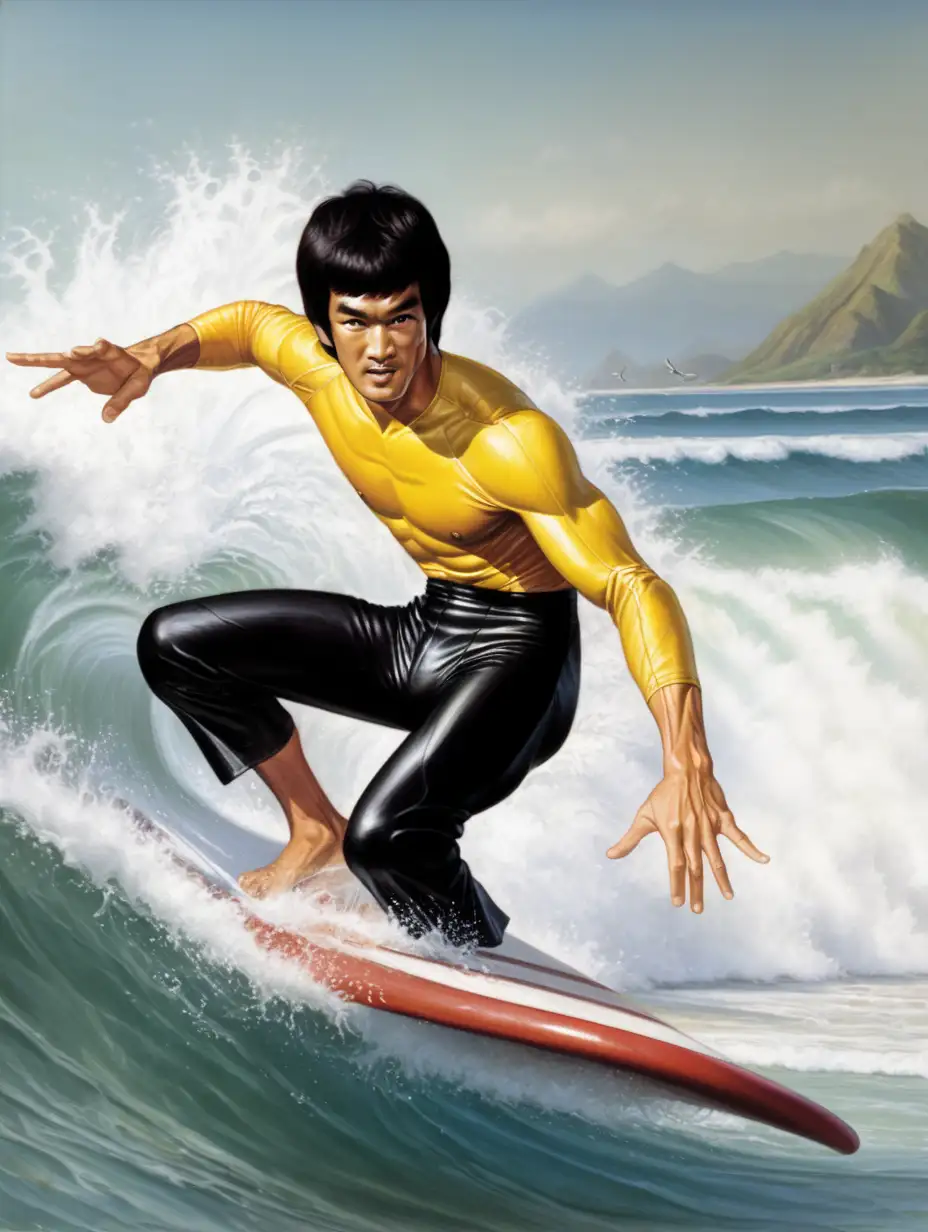 Legendary Martial Artist Bruce Lee Mastering the Waves