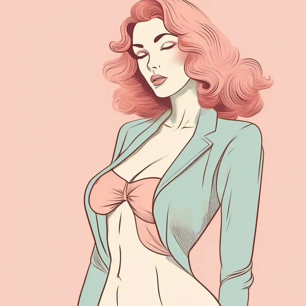 illustration, coquette, womans body contour, soft, pastel colors,  incorporate a touch of vintage-inspired design, and focus on conveying a charming and flirtatious vibe