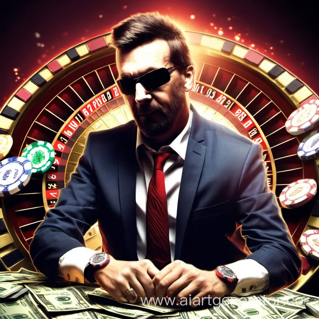 I need an image for a YouTube channel that will involve money, a casino, Counter-Strike 2