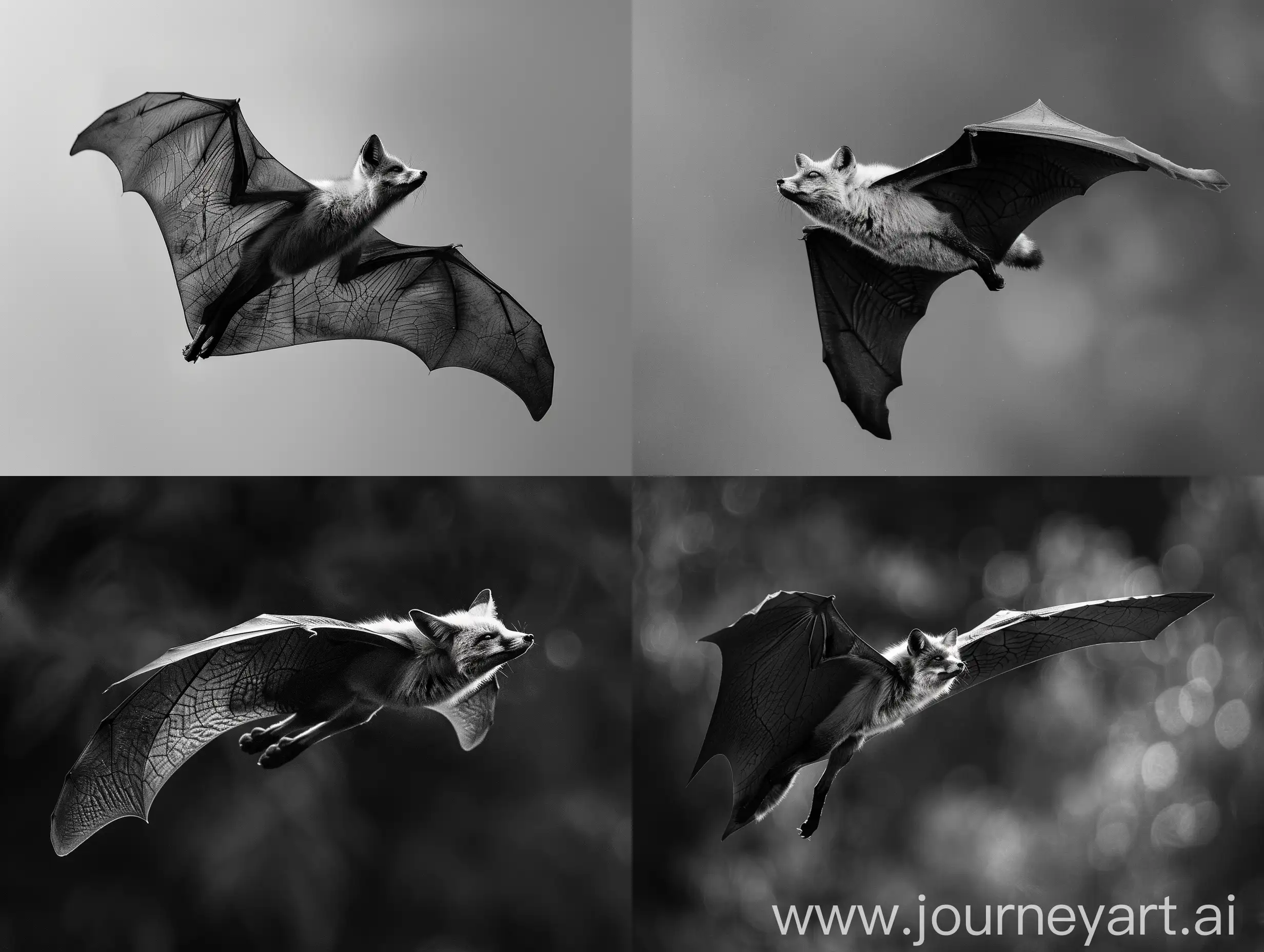 flying fox in flight, black and white photo, high detail, 4k