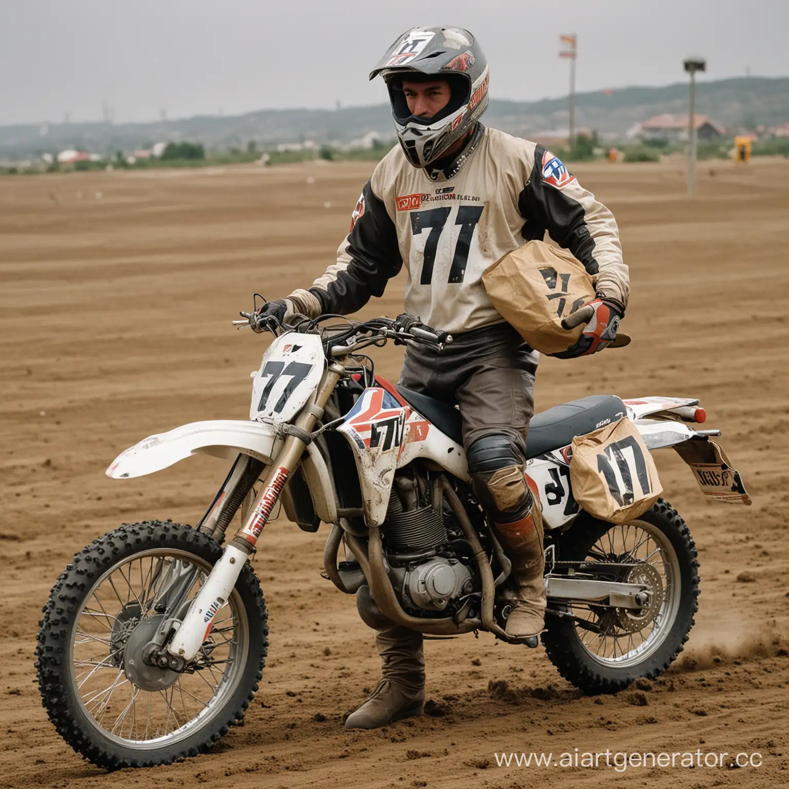 Motocross-Motorcyclist-Delivering-Mail-with-Number-77-Helmet
