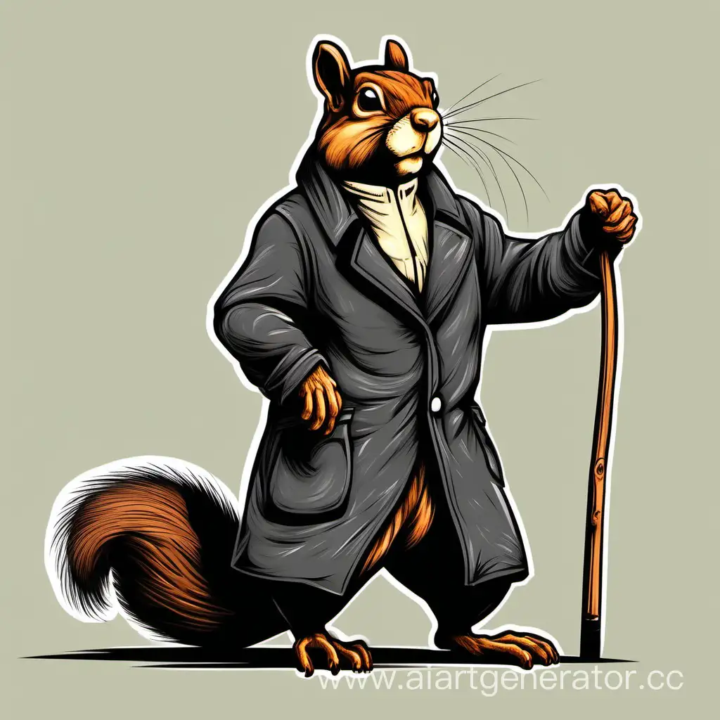 Animated-Illustration-of-Wise-Elderly-Squirrel-Leaning-on-Cane