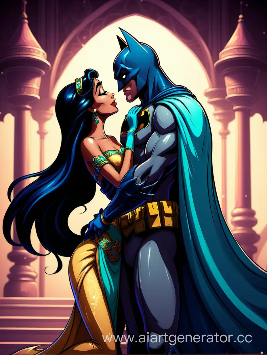 Романтичный Поцелуй Бэтмена и принцессы Жасмин, 2Д в стиле дисней