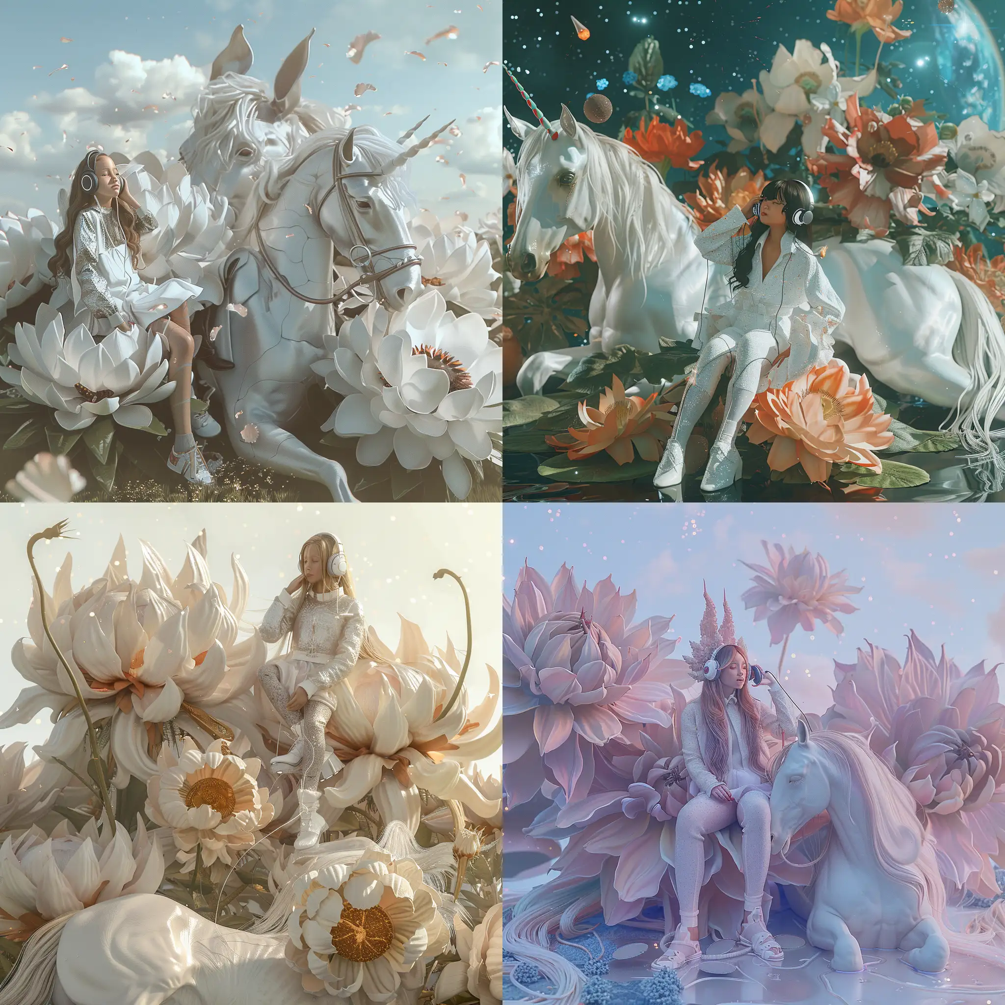 Magical-Girl-Listening-to-Music-on-Giant-Flowers-with-Cosmic-Horse-in-UltraDetailed-8K-Art