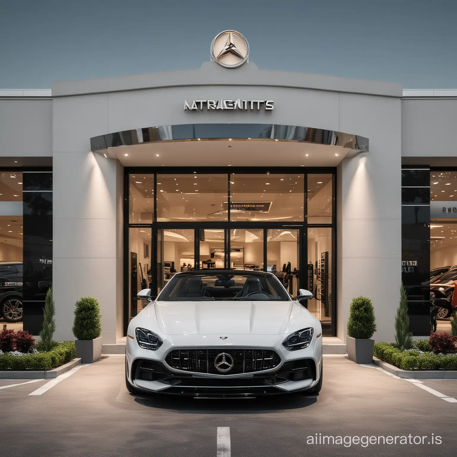 I want to make a very, very realistic simulation of entering a sports and luxury car dealership. With my logo on the signage and everything needed to make it look like an entrance to a real car dealership. And it would be impossible to think that this is a designed image. Did you understand my intention? *Attaches examples of the front of a sports and luxury car agency. Just don't treat the car. You need of course without a car. waiting for