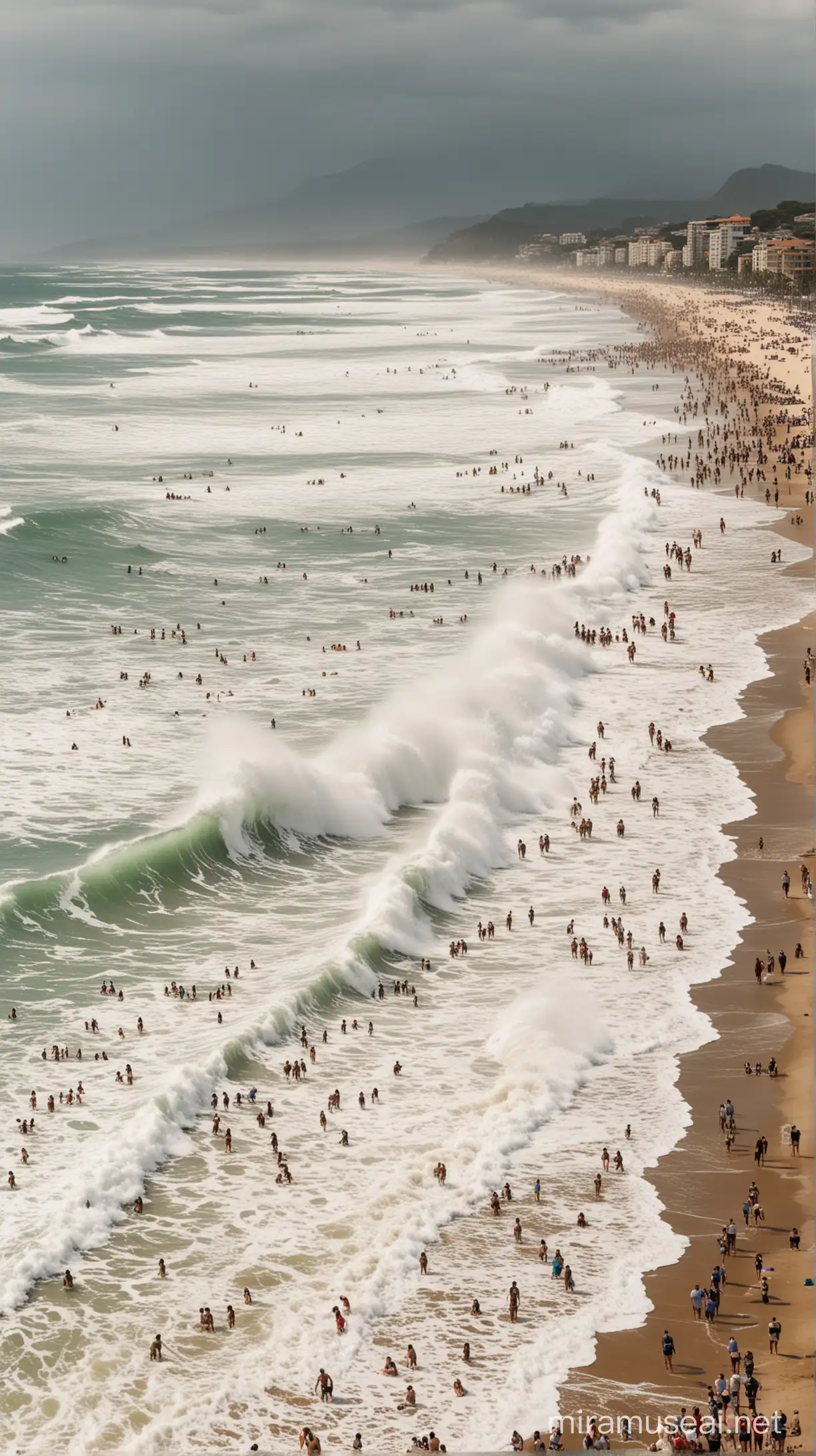 Crowd Gazing at Majestic Ocean Waves