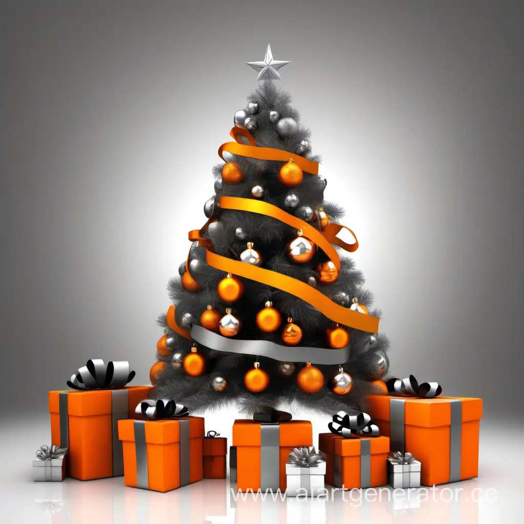 новый год, праздник, украшения, елка, оранжевые и графитовые цвета, подарки