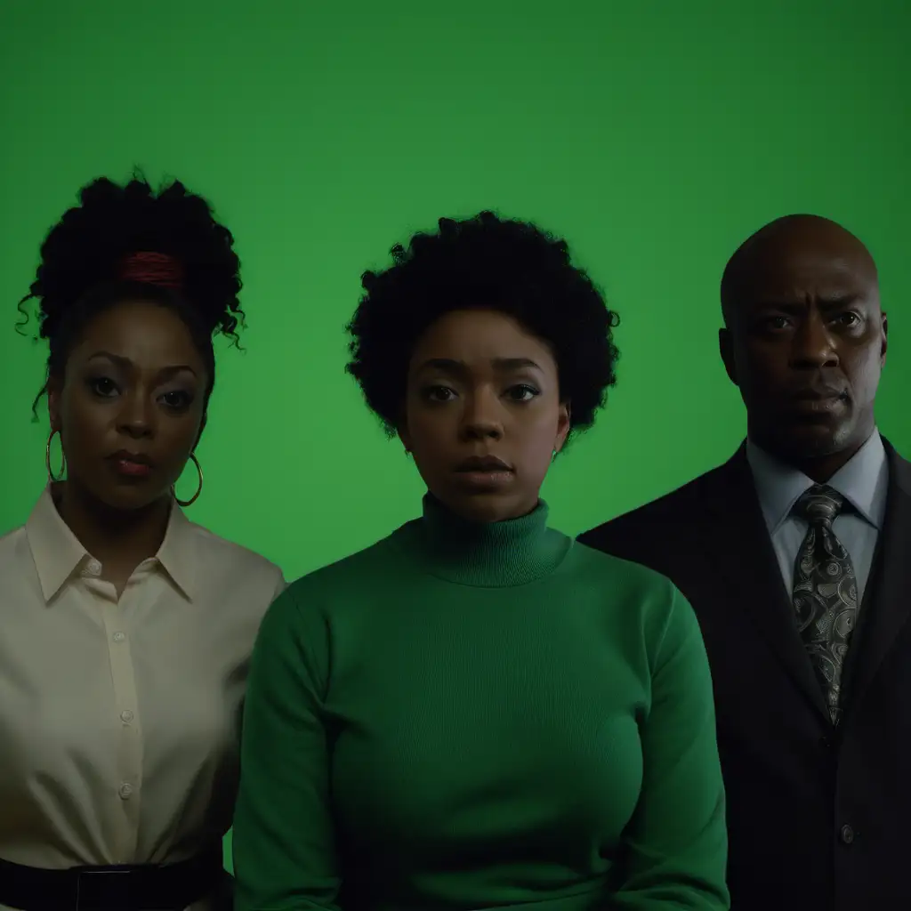 African American Trio in Cinematic Green Screen Scene
