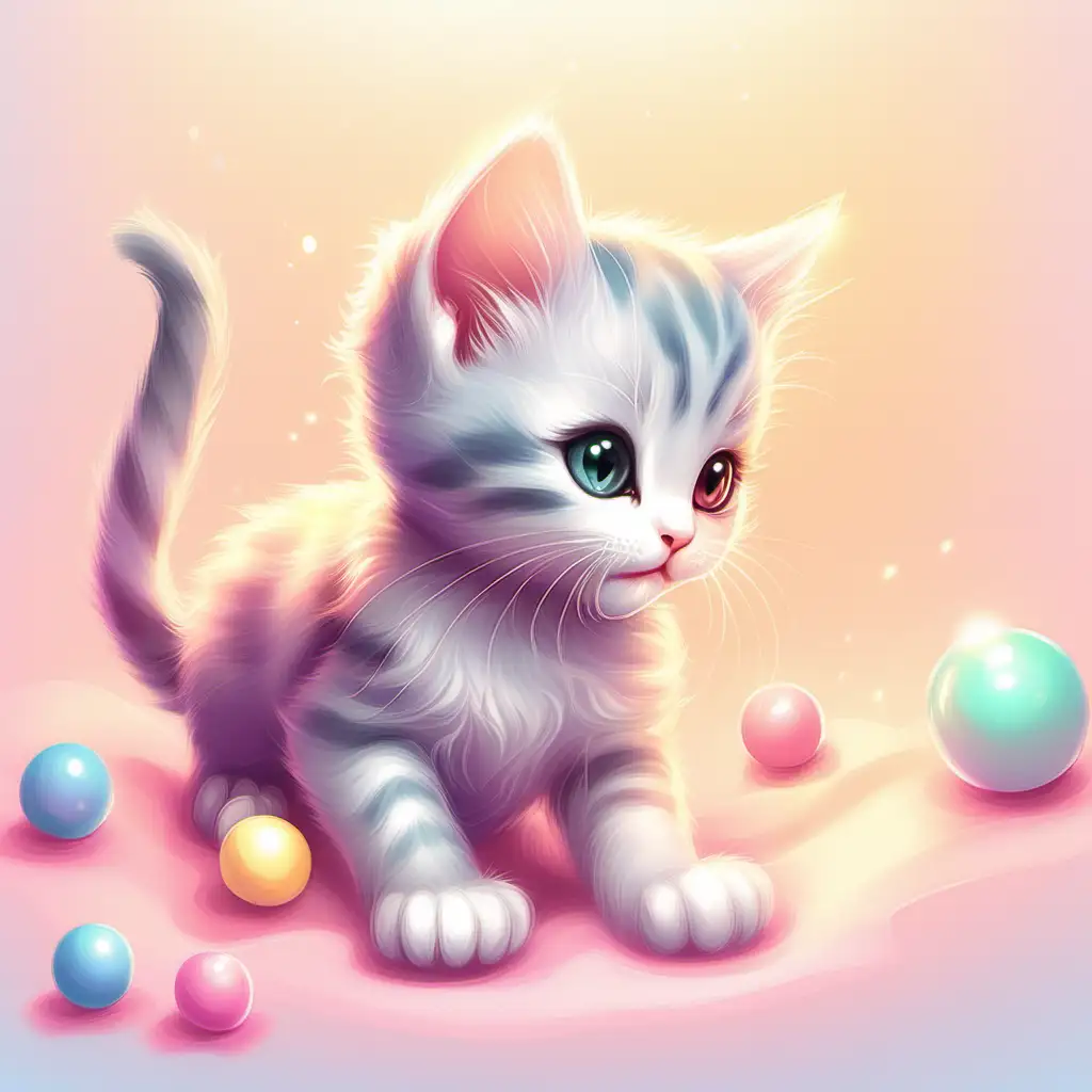 sweet kittenplaying, soft pastel colors, illustration, light background