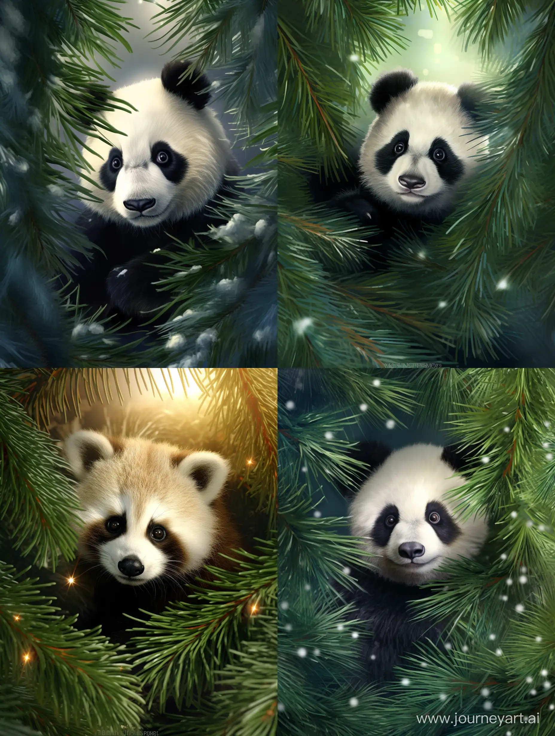 Adorable-Christmas-Panda-PeekaBoo-in-Enchanting-New-Years-Forest