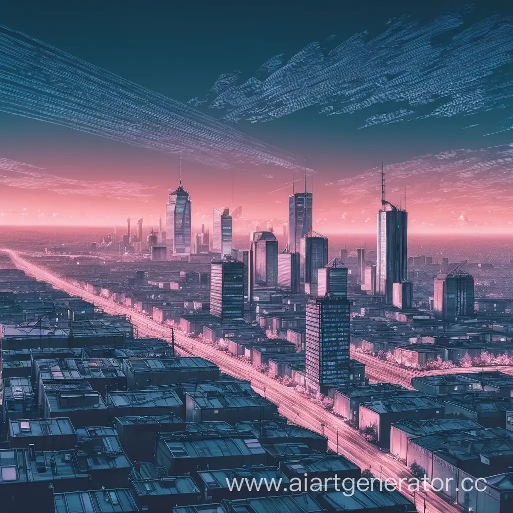 Лоу Фай картинка с видом на город, небо в стиле техно