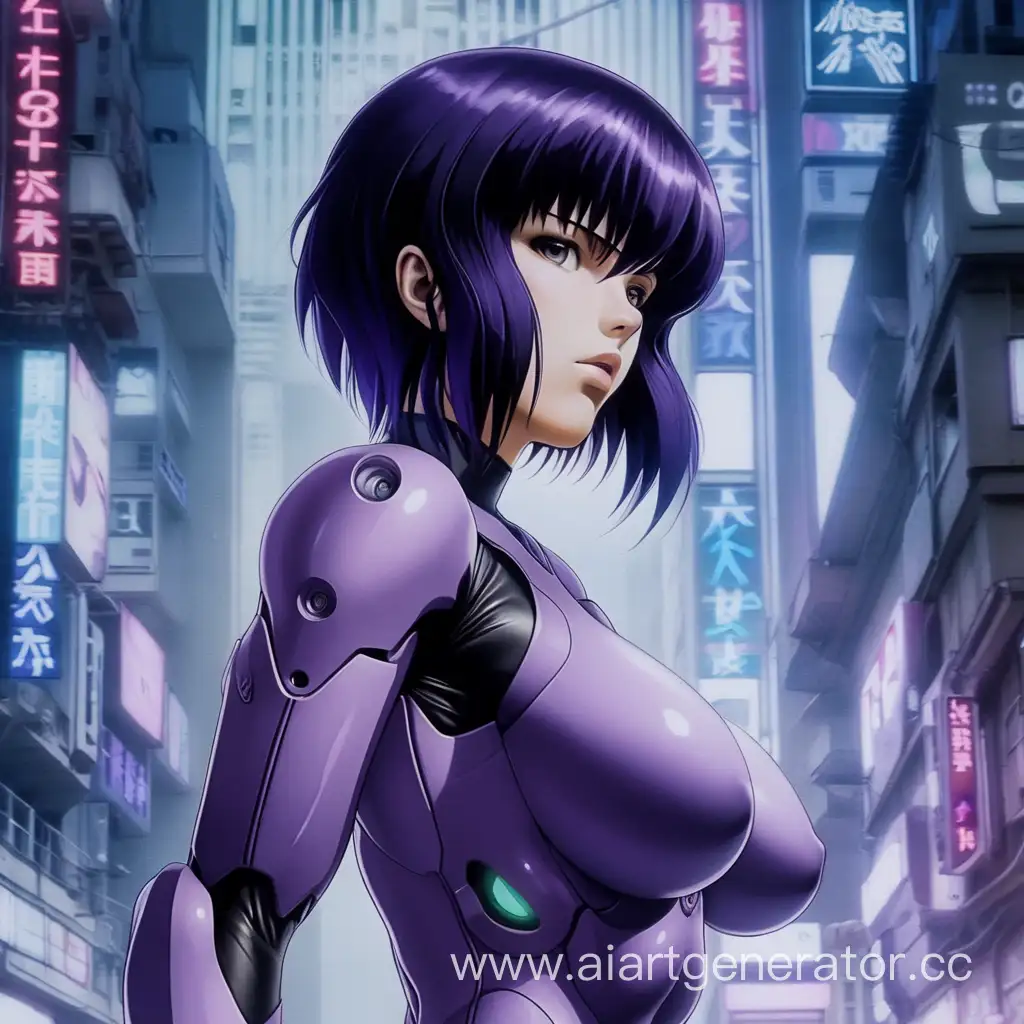 Motoko-Kusanagi-Cyberpunk-Art-Futuristic-Warrior-in-Neon-Cityscape