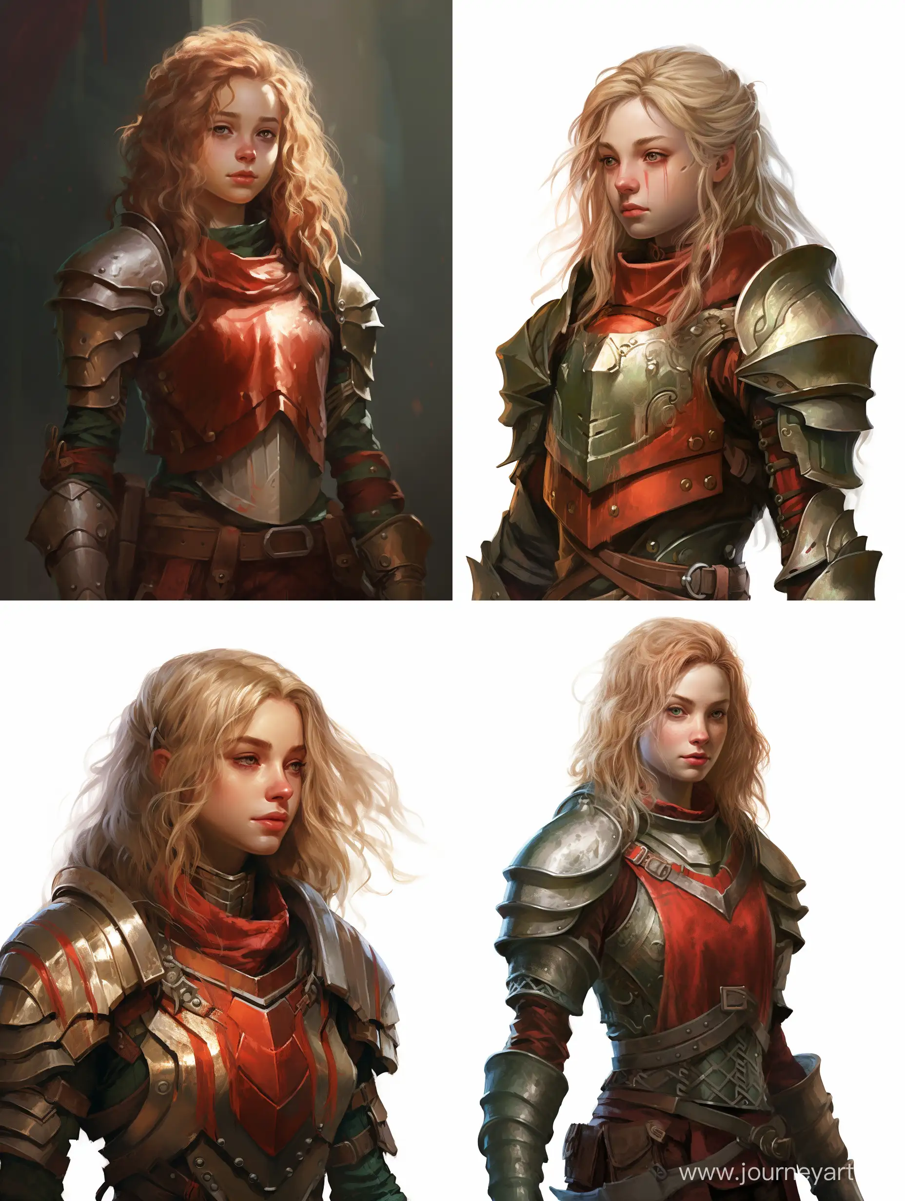 Blonde-Halfling-Warrior-in-Red-and-Green-Armor