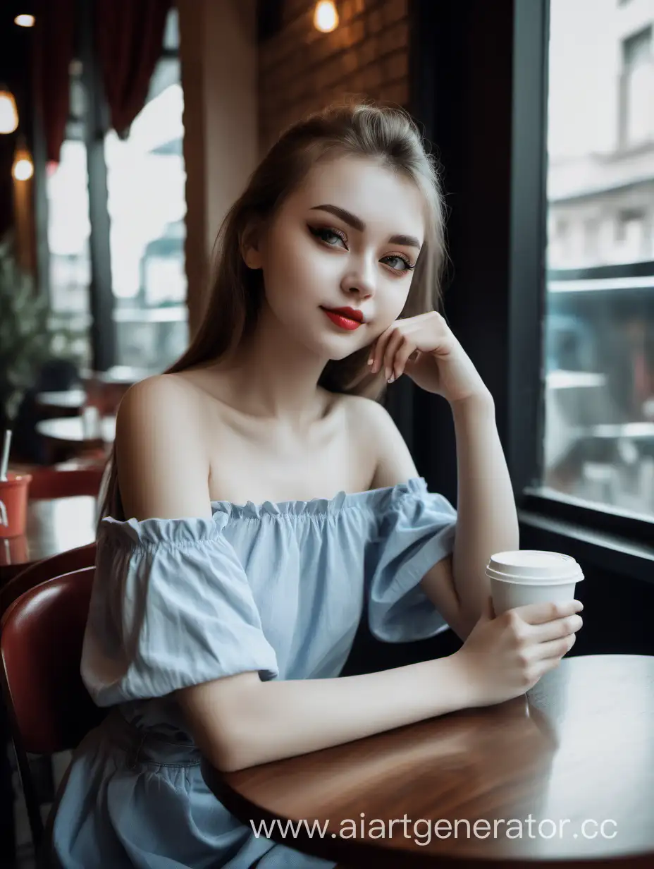 девущка сидит в личном кафе, фото до пояса 